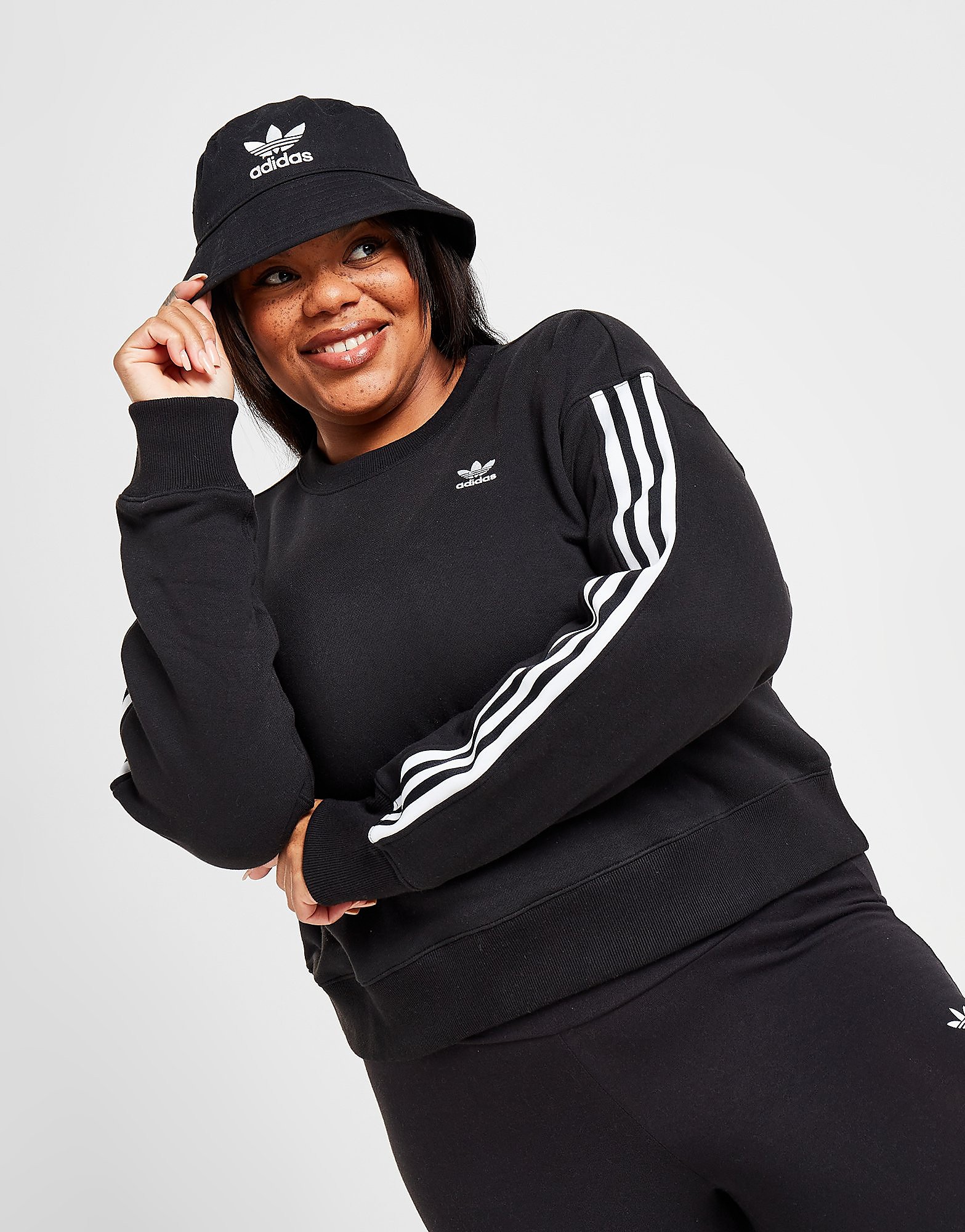 adidas Originals Plus Size 3-Stripes Trefoil Crew Sweatshirt - Black - Womens, Black