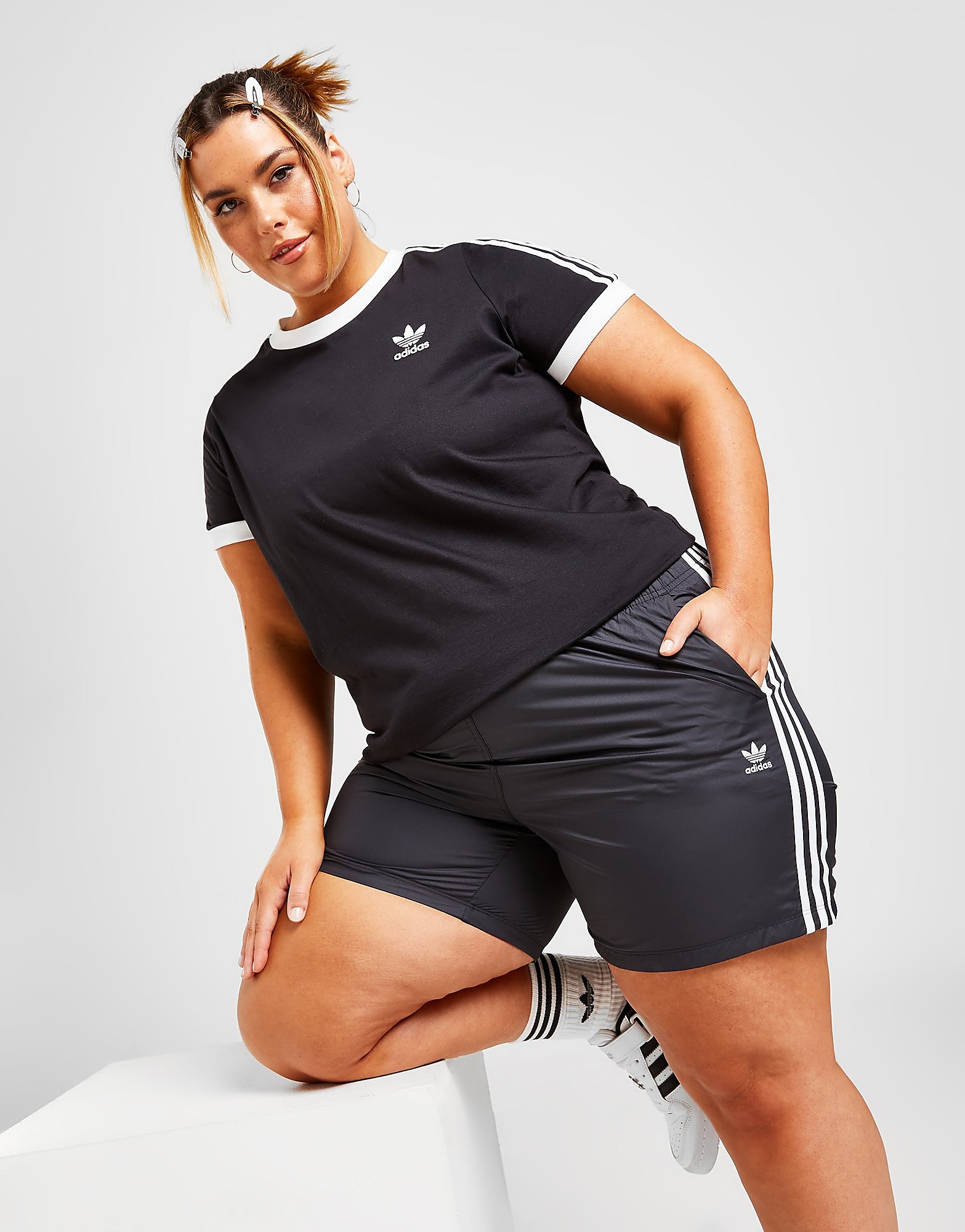 

adidas Originals Plus Size 3-Stripes Shorts - Black - Womens, Black