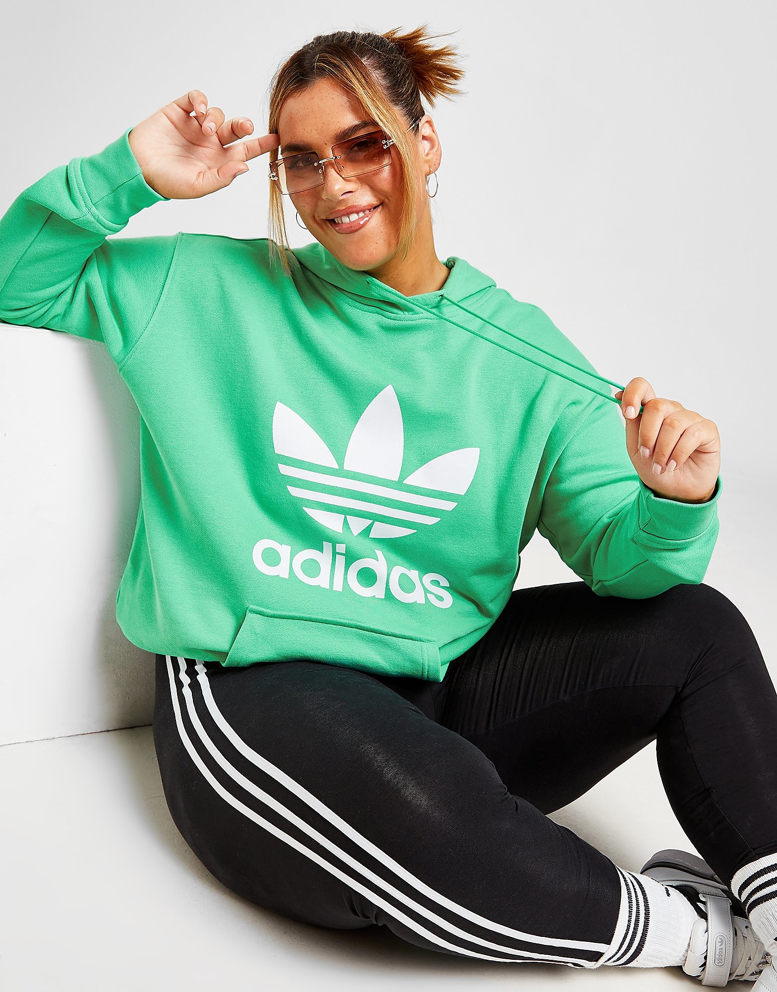 

adidas Originals Plus Size Trefoil Overhead Hoodie - Green - Womens, Green