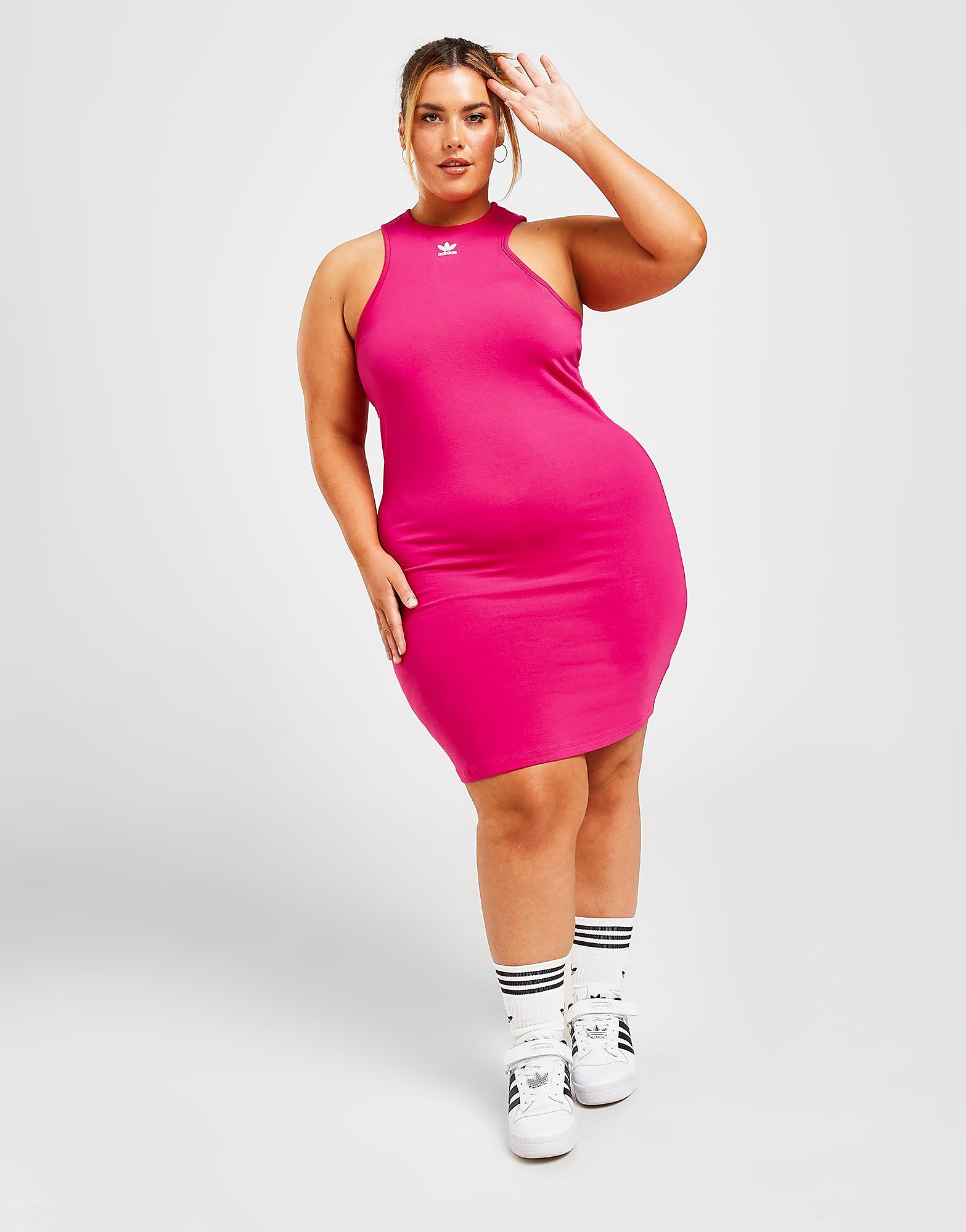 

adidas Originals Essential Plus Size Racer Dress - Pink - Womens, Pink