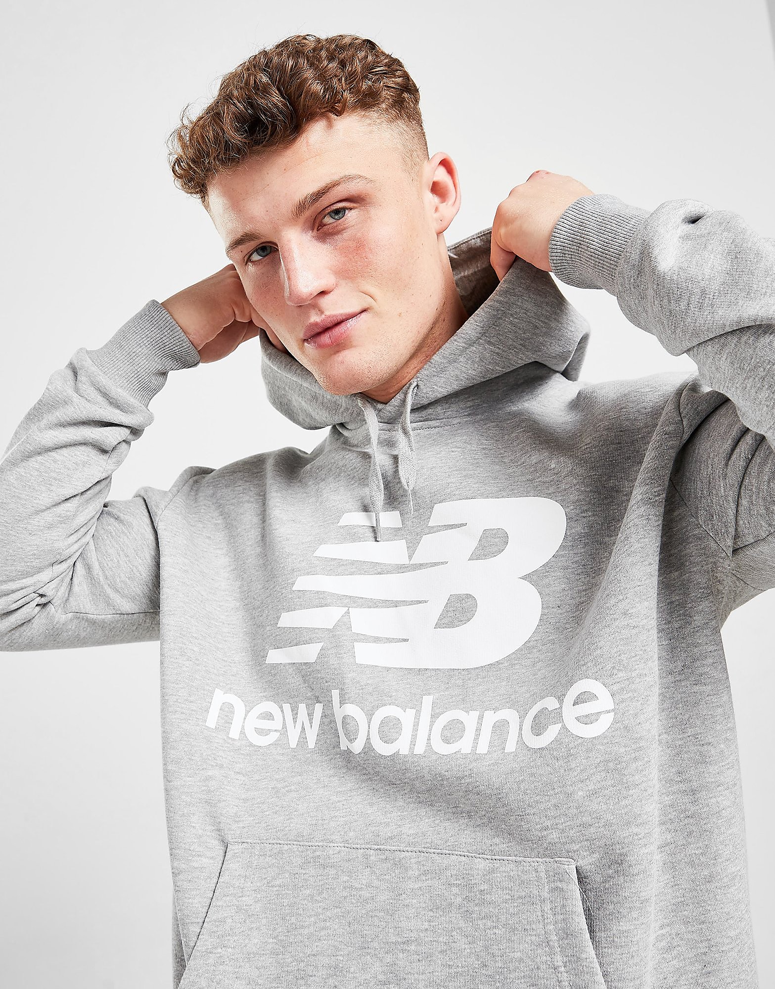 New Balance Fleece Large Logo Overhead Hoodie - Only at JD - Grey - Mens, Grey