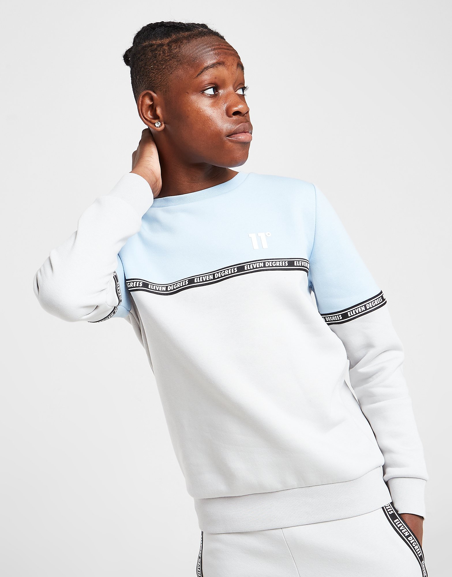 11 Degrees Tape Crew Sweatshirt Junior - Only at JD - Grey/Blue - Kids, Grey/Blue