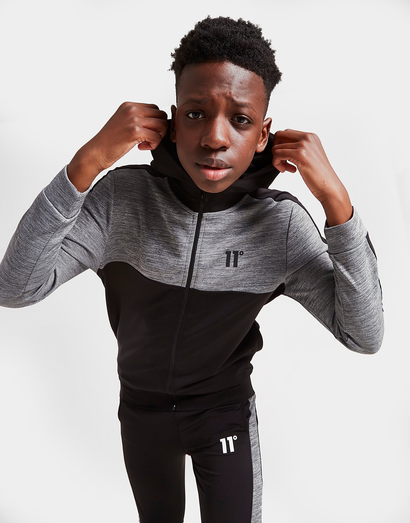 

11 Degrees Poly Colour Block Full Zip Hoodie - Black - Kids, Black