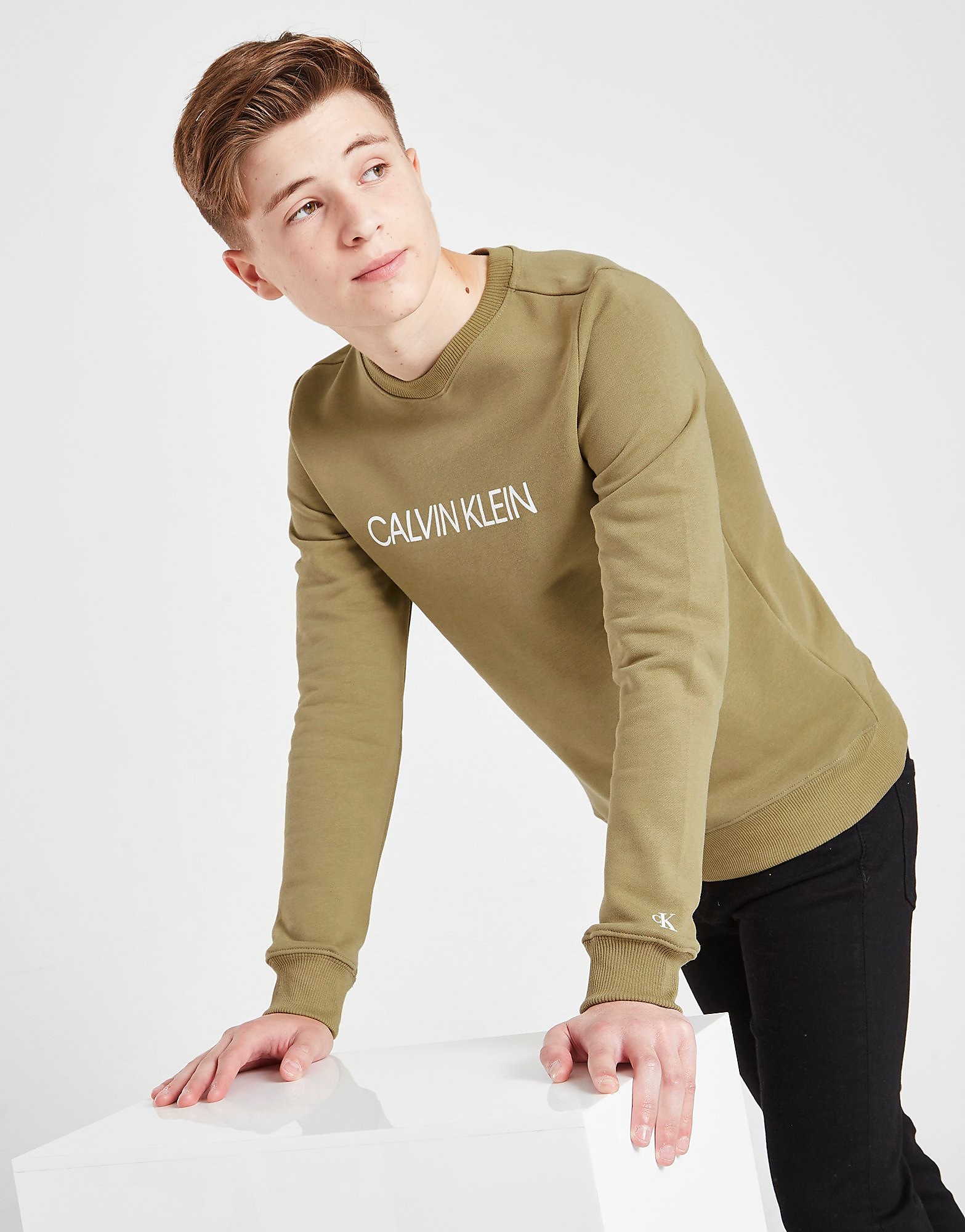 Calvin Klein Institutional Logo Crew Sweatshirt Junior - Green - Kids, Green