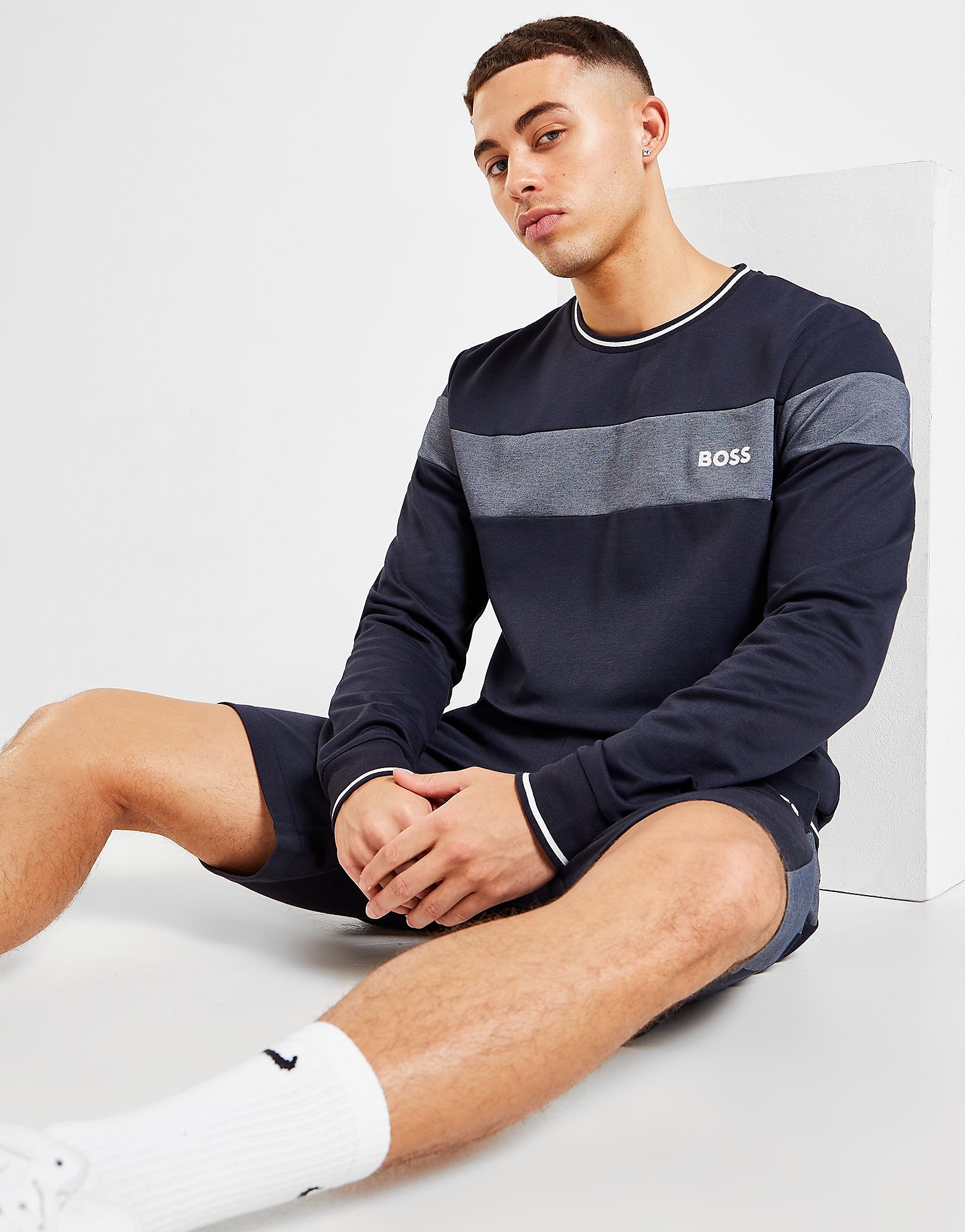 

BOSS Panel Pique Crew Sweatshirt - Blue - Mens, Blue