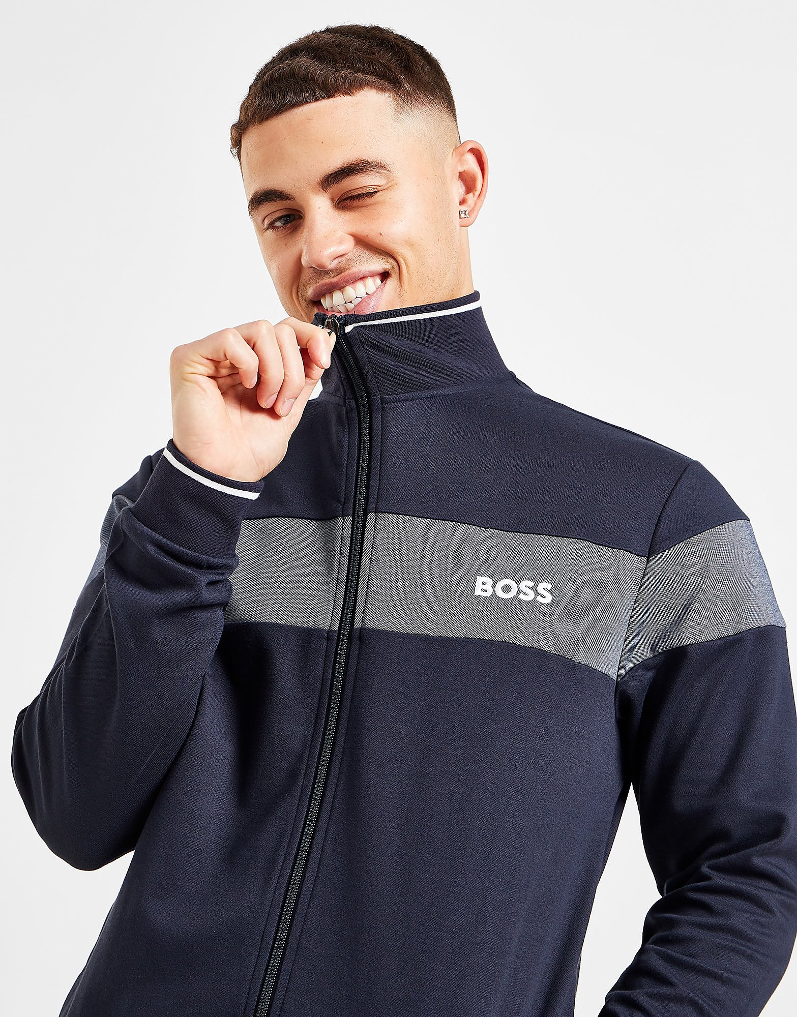 

BOSS Panel Pique Track Top - Blue - Mens, Blue