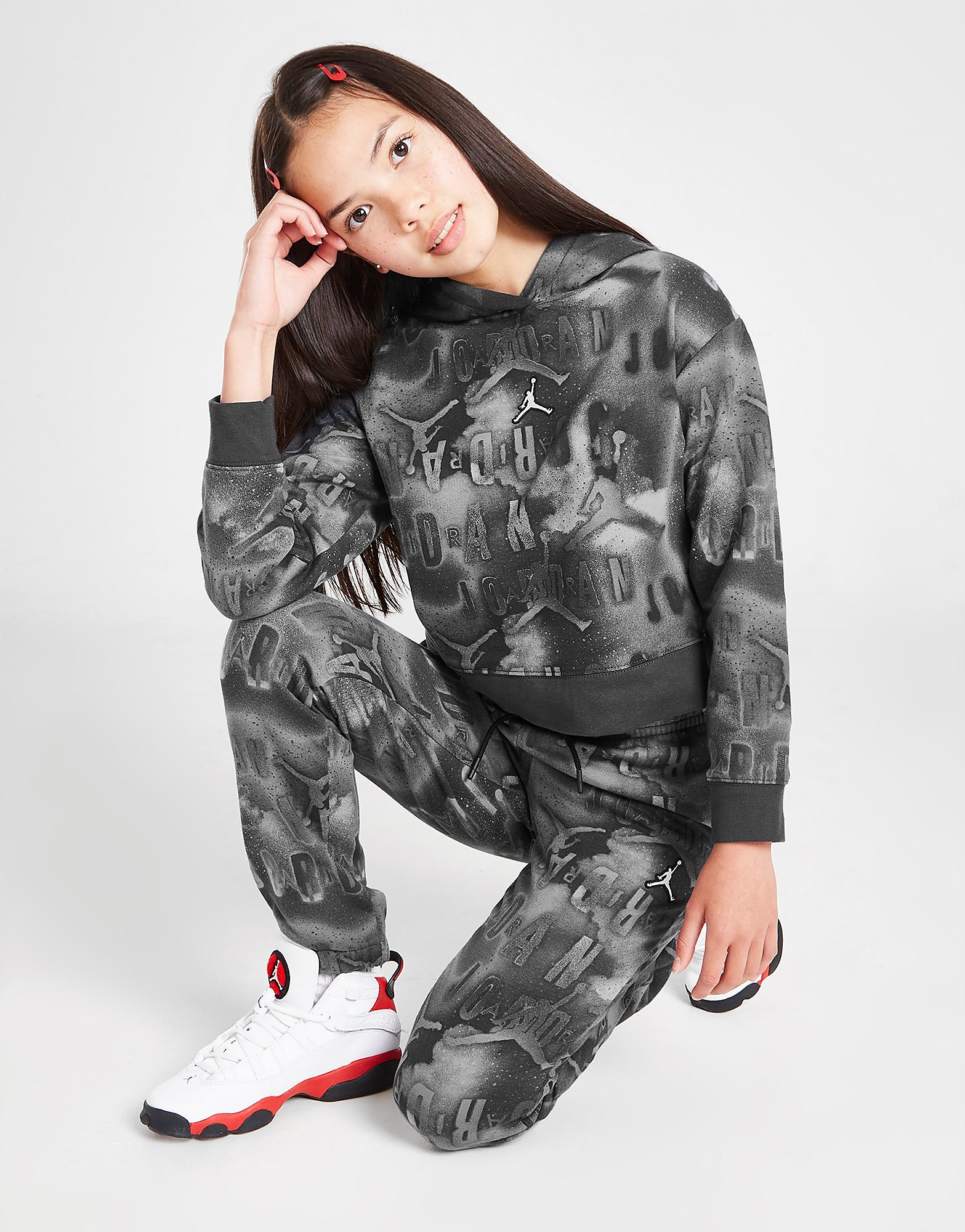 

Jordan Girls' All Over Print Tie Dye Hoodie Junior - Black - Kids, Black