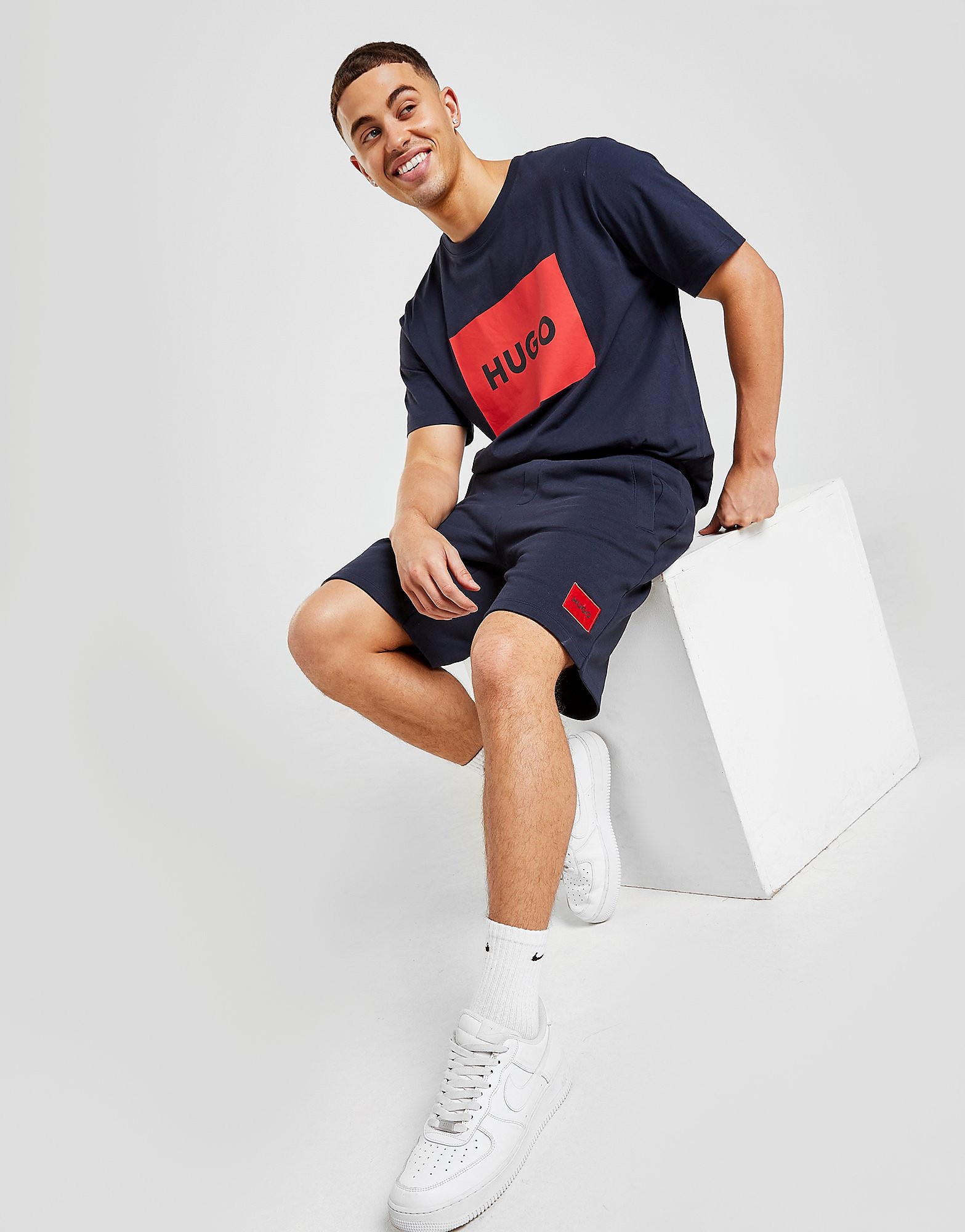 

HUGO Diz Square Patch Shorts - Navy - Mens, Navy