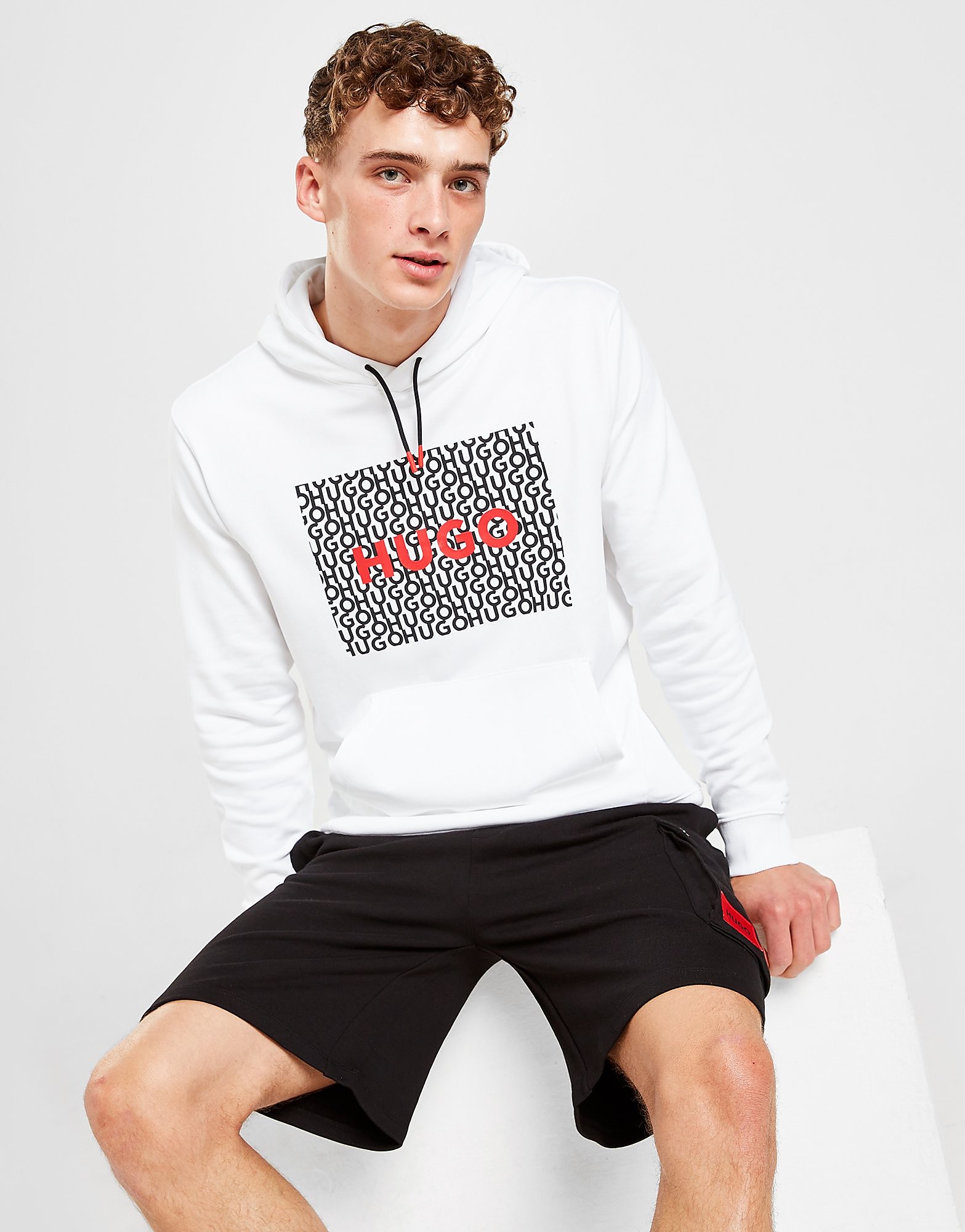 

HUGO Dreeman Repeat Overhead Hoodie - White - Mens, White