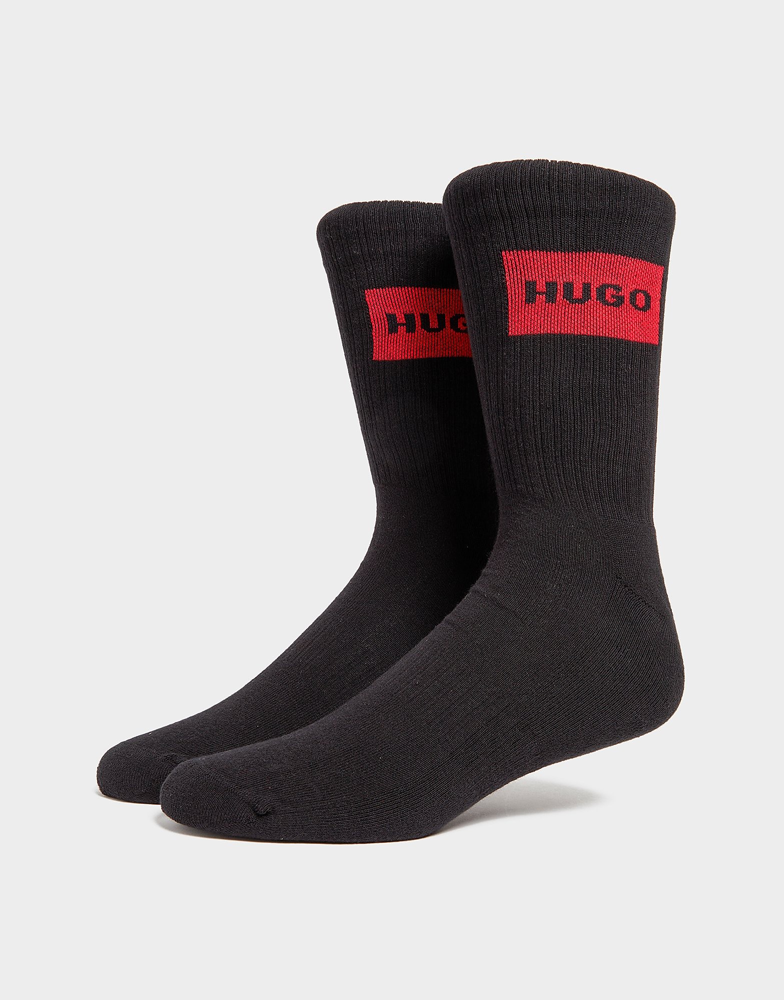 

HUGO 2 Pack Rib Label Socks - Black - Womens, Black