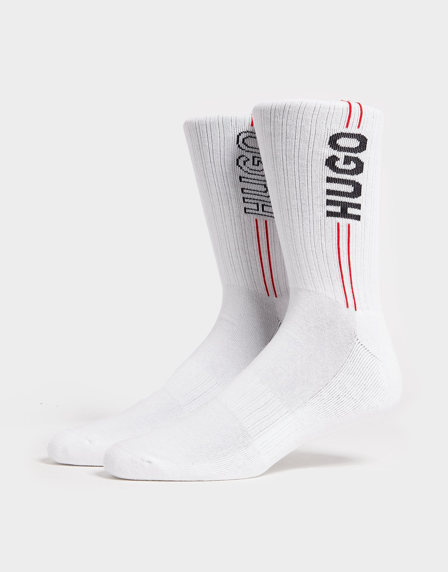 

HUGO 2 Pack Ribbed Logo Socks - White - Womens, White