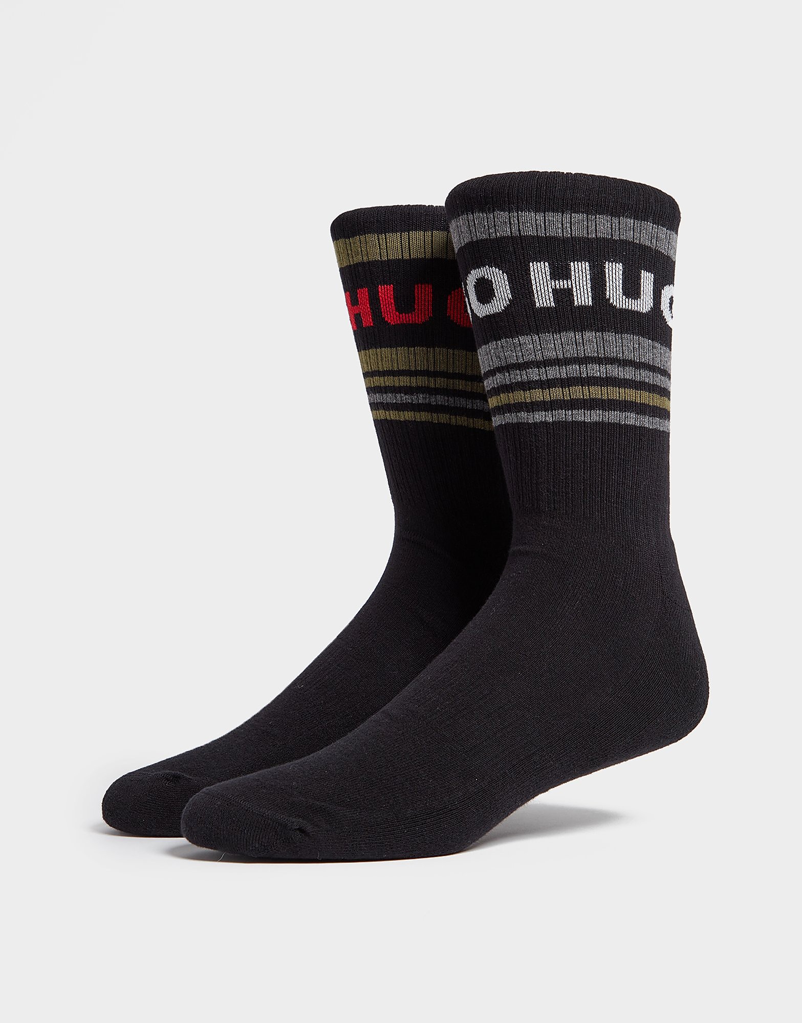 

HUGO 2 Pack Ribbed Logo Socks - Black - Womens, Black