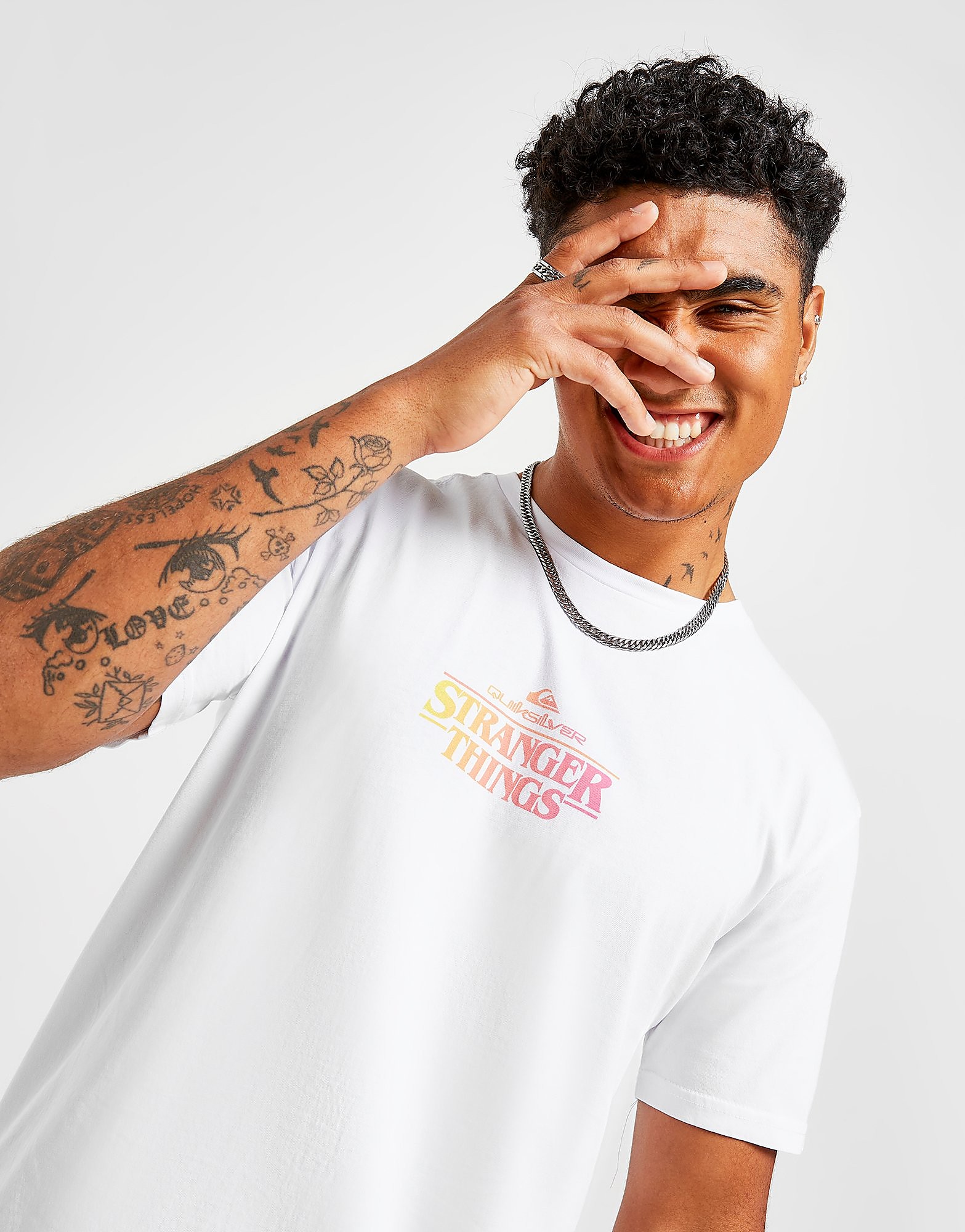 Quiksilver x Stranger Things Fade Logo T-Shirt - White - Mens, White