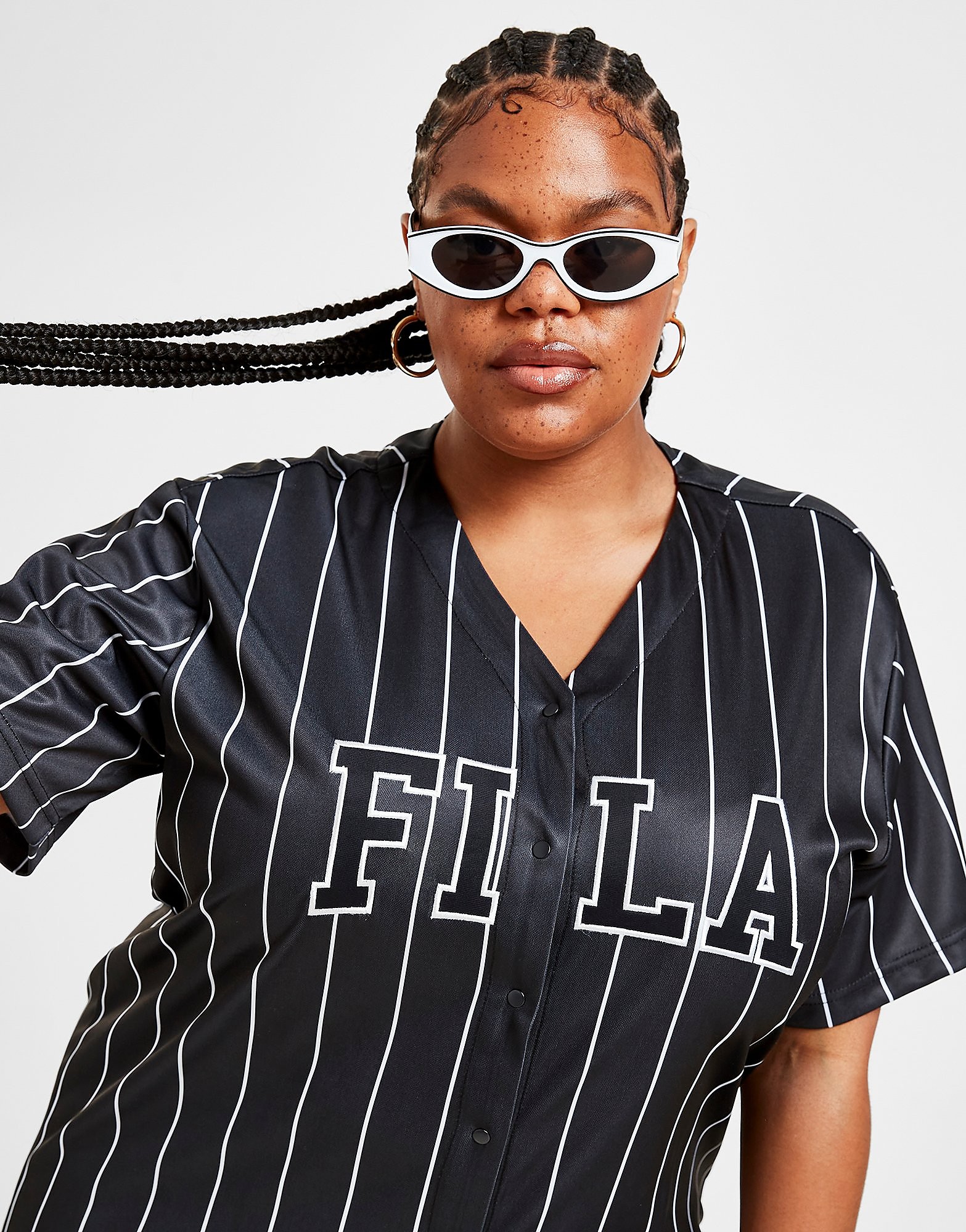 

Fila Plus Size Stripe Baseball T-Shirt - Black - Womens, Black