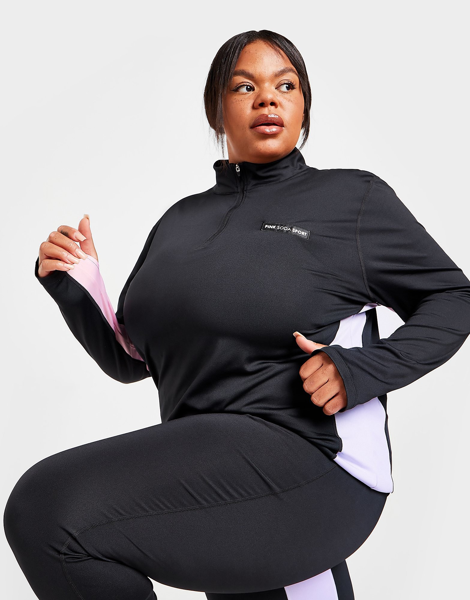 

Pink Soda Sport Plus Size Breeze 1/4 Zip Fitness Top - Black - Womens, Black