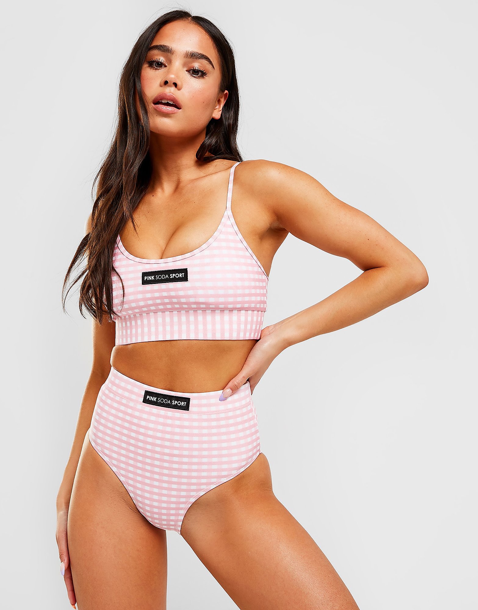 

Pink Soda Sport Gingham High Waisted Bikini Bottoms - Pink - Womens, Pink