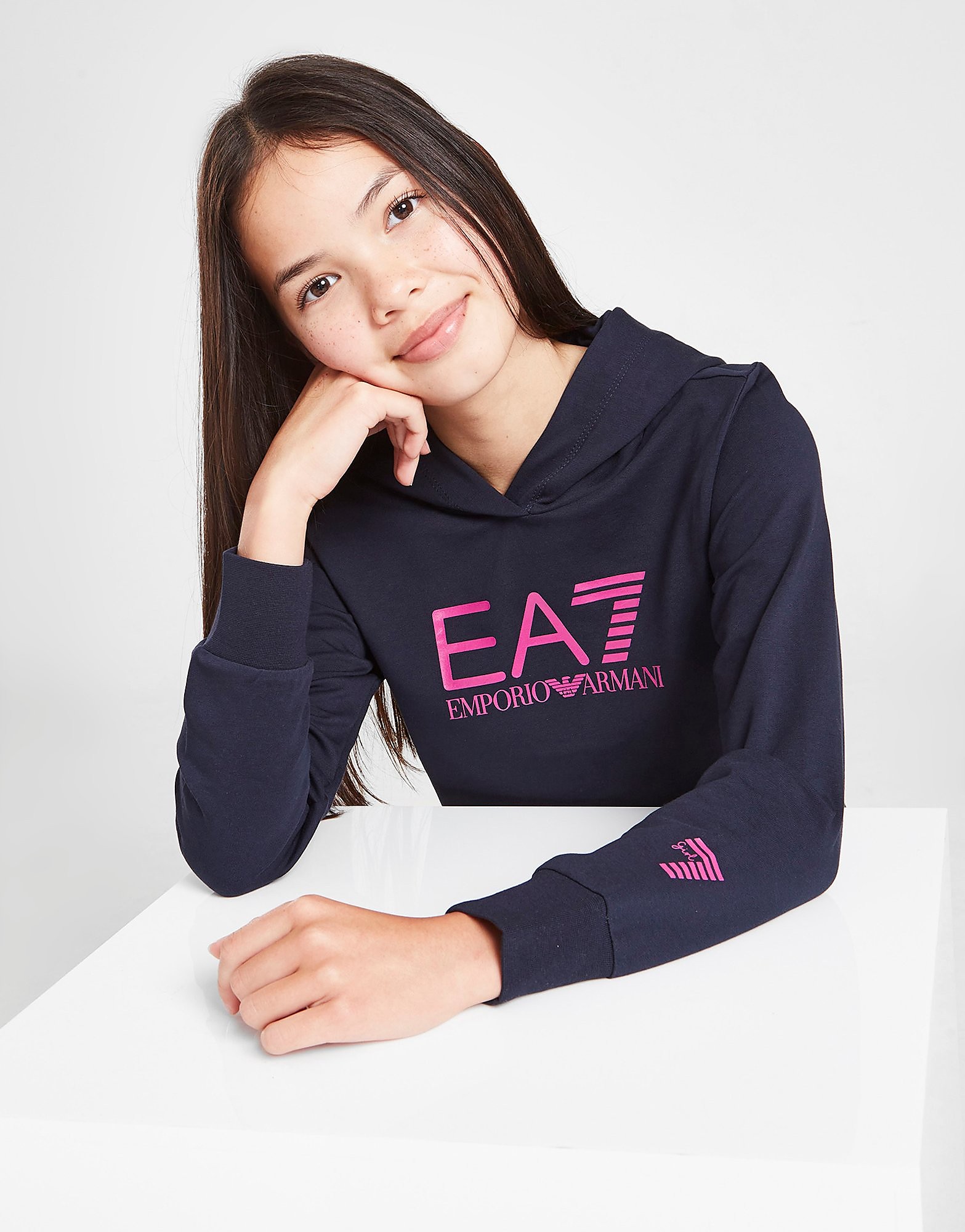 

Emporio Armani EA7 Girls' Crop Overhead Large Logo Hoodie Junior - Blue - Kids, Blue