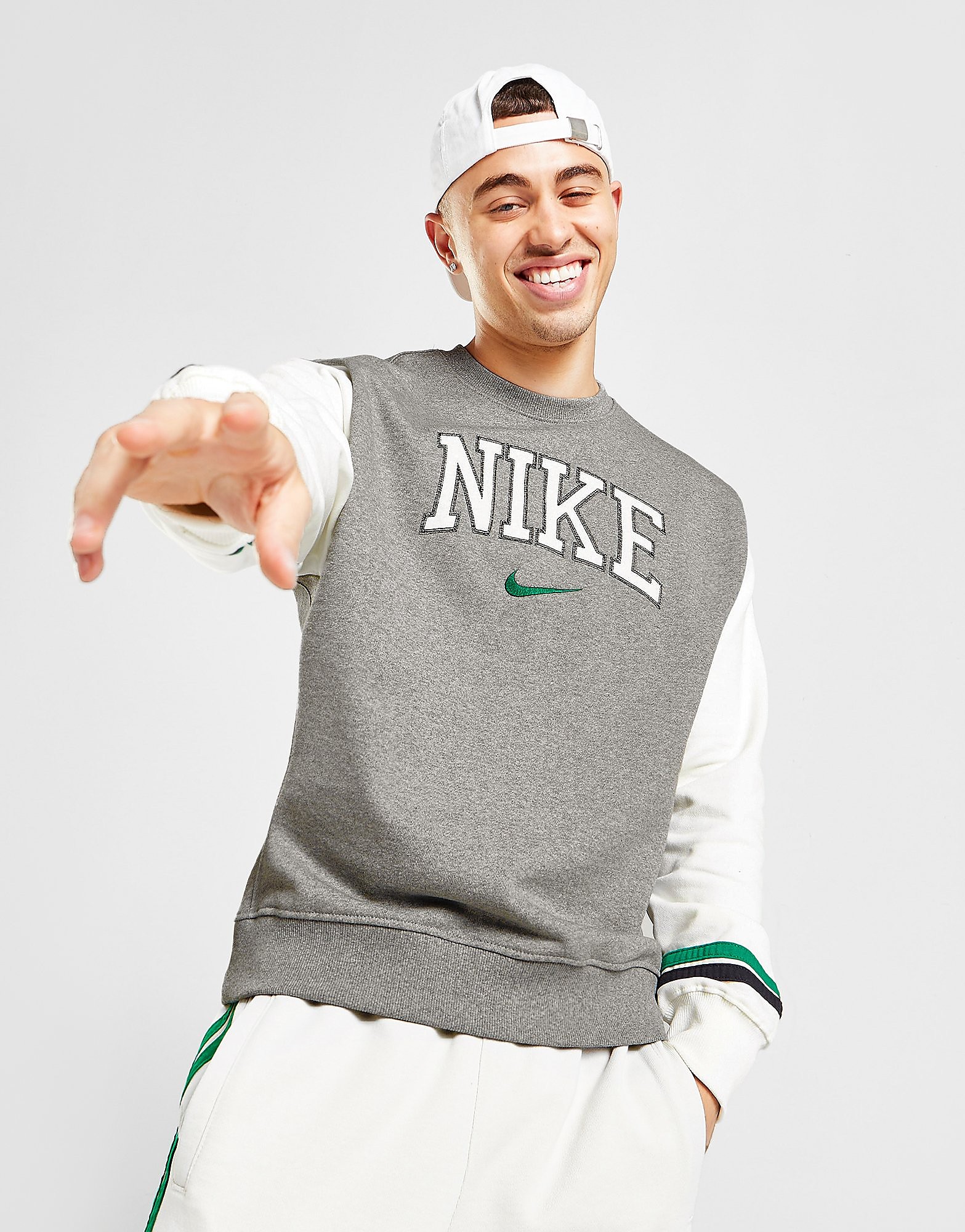 

Nike Retro Crew Sweatshirt - Grey/White - Mens, Grey/White