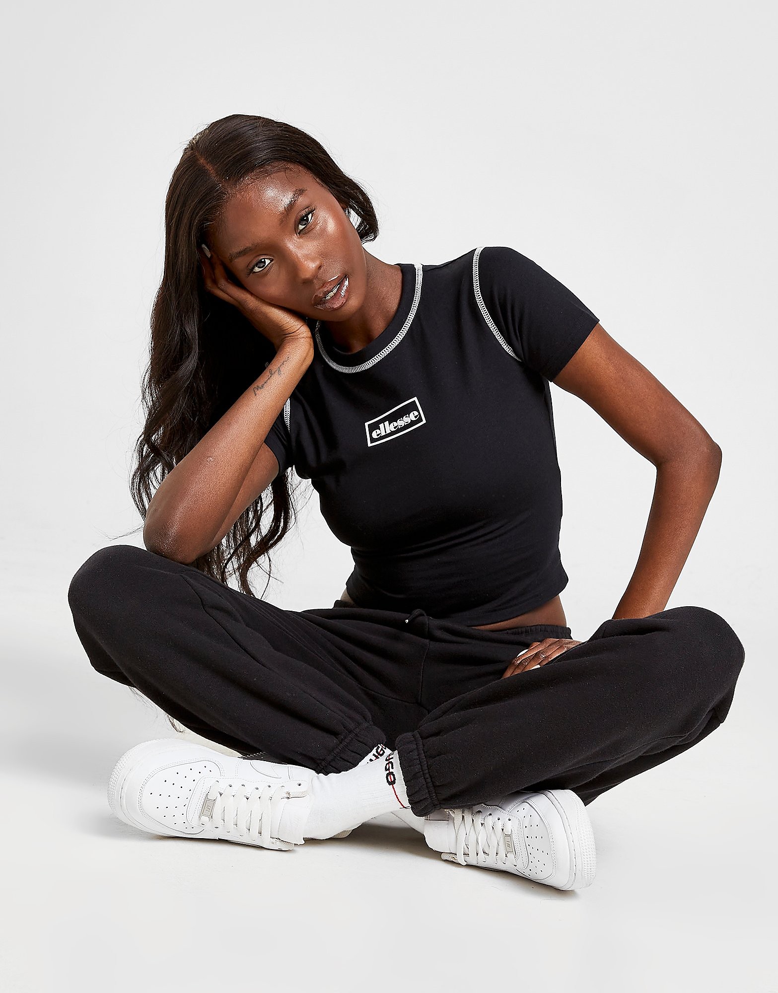 Ellesse Box Logo Crop T-Shirt - Black - Womens, Black