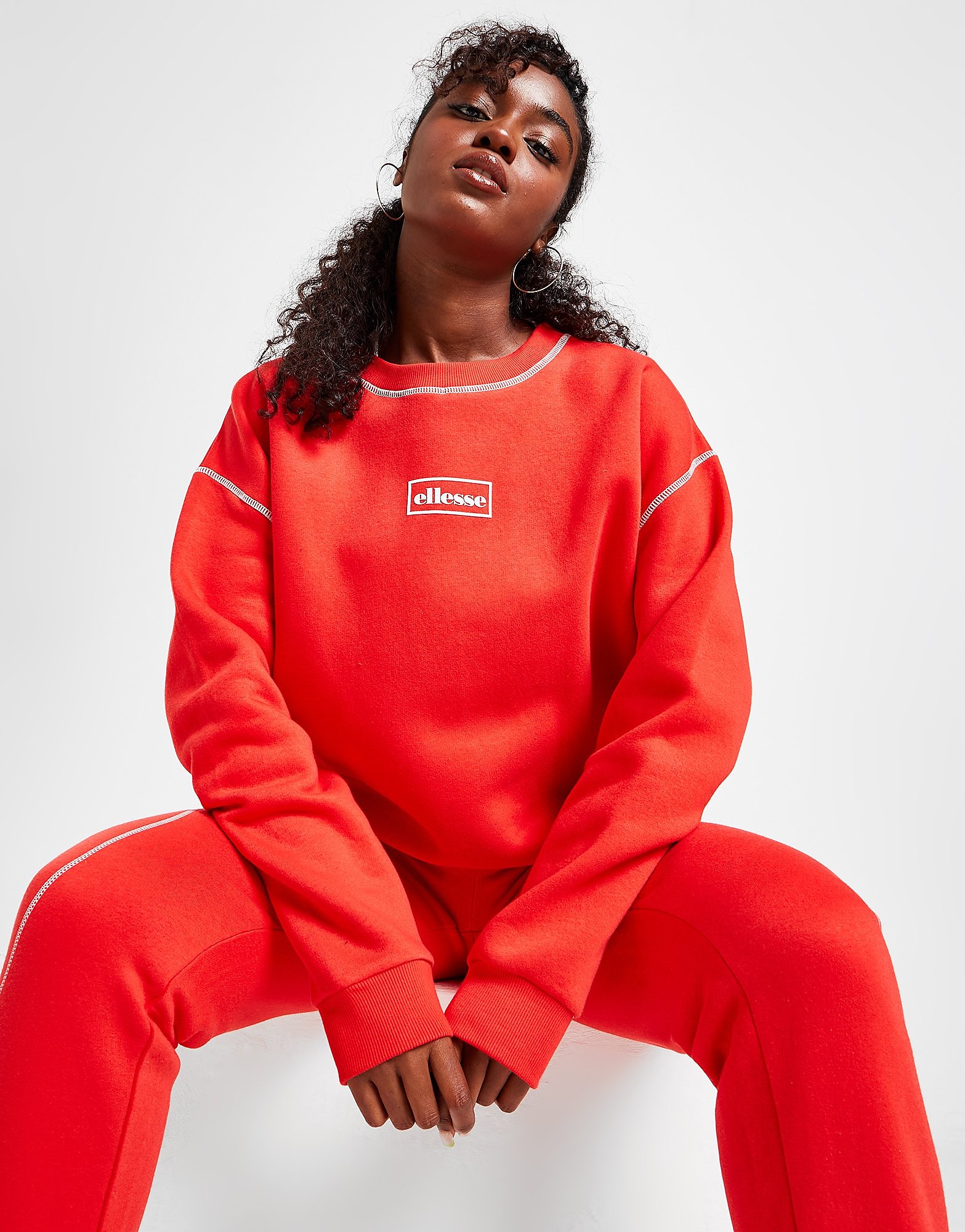 Ellesse Box Logo Crew Sweatshirt - Red - Womens, Red