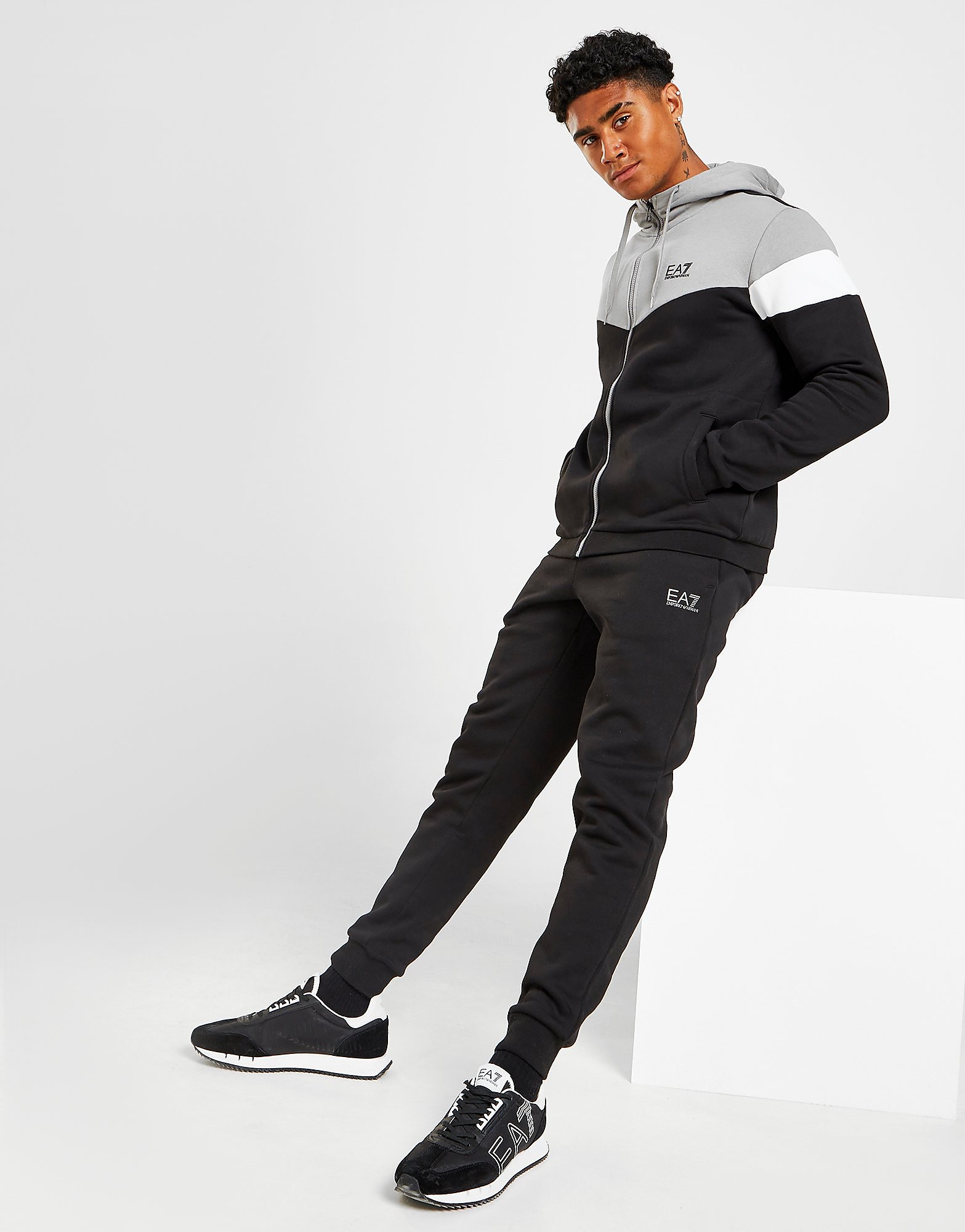 

Emporio Armani EA7 Colour Block Full Zip Hoodie Tracksuit - Only at JD - Black - Mens, Black