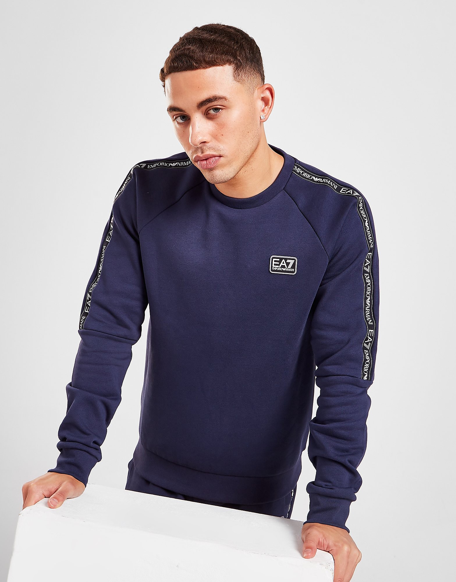 Emporio Armani EA7 Tape Crew Sweatshirt - Only at JD - Navy - Mens, Navy