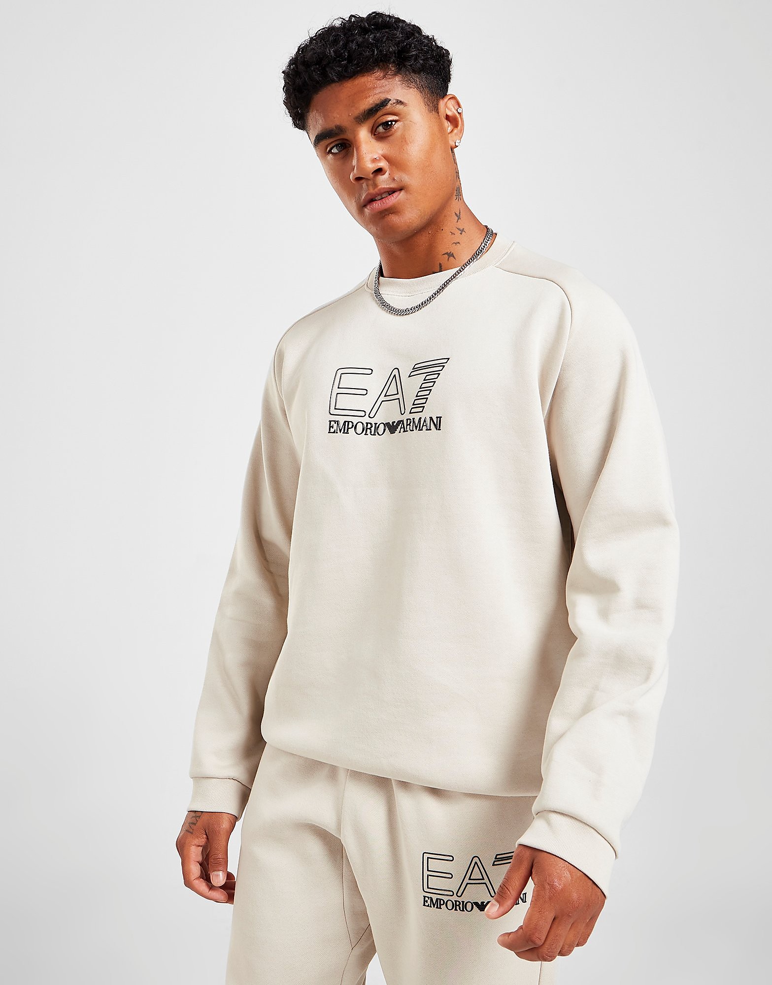 Emporio Armani EA7 Visibility Logo Crew Sweatshirt - Only at JD - Brown - Mens, Brown