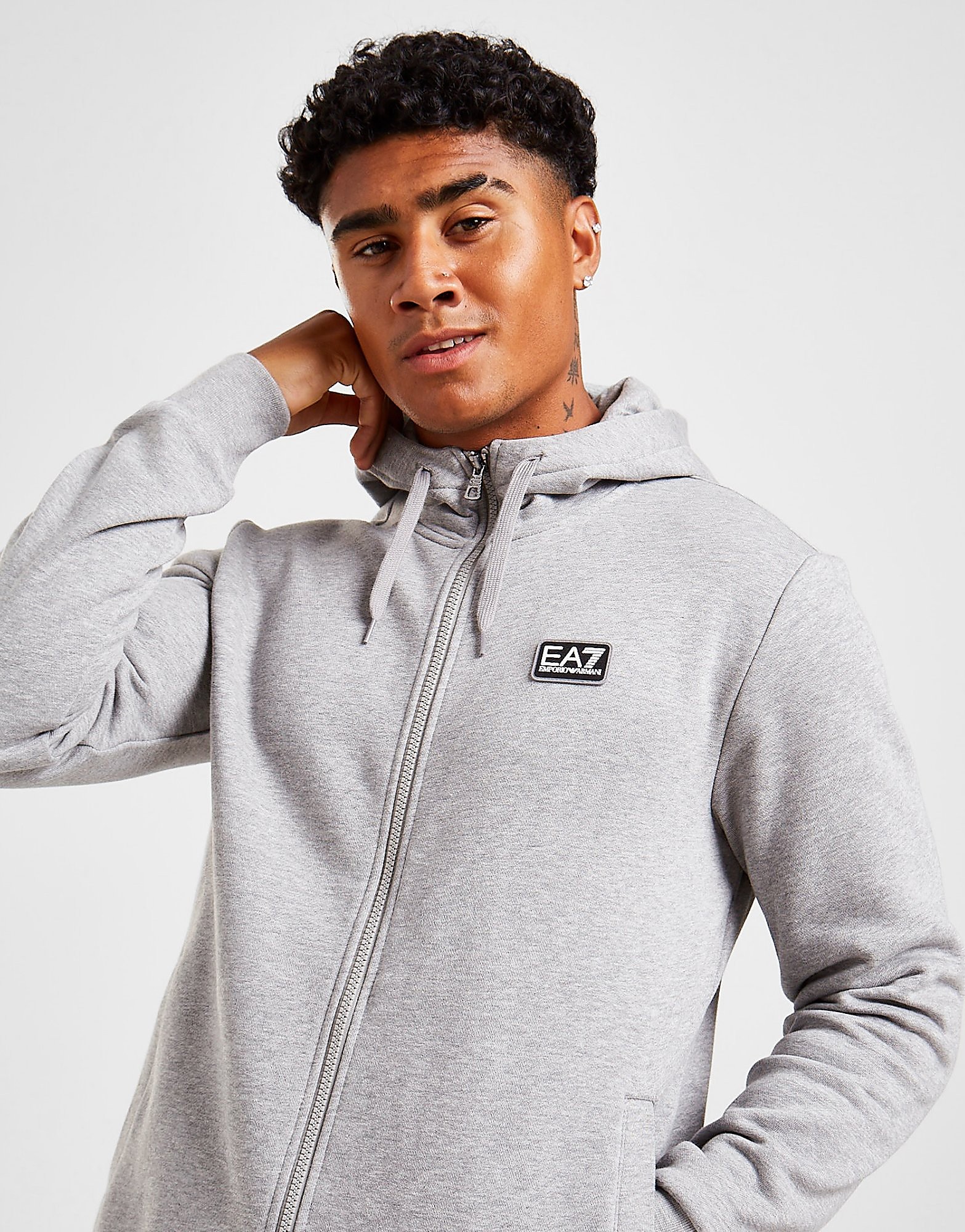Emporio Armani EA7 Badge Full Zip Hooded Tracksuit - Only at JD - Cinzento - Mens, Cinzento
