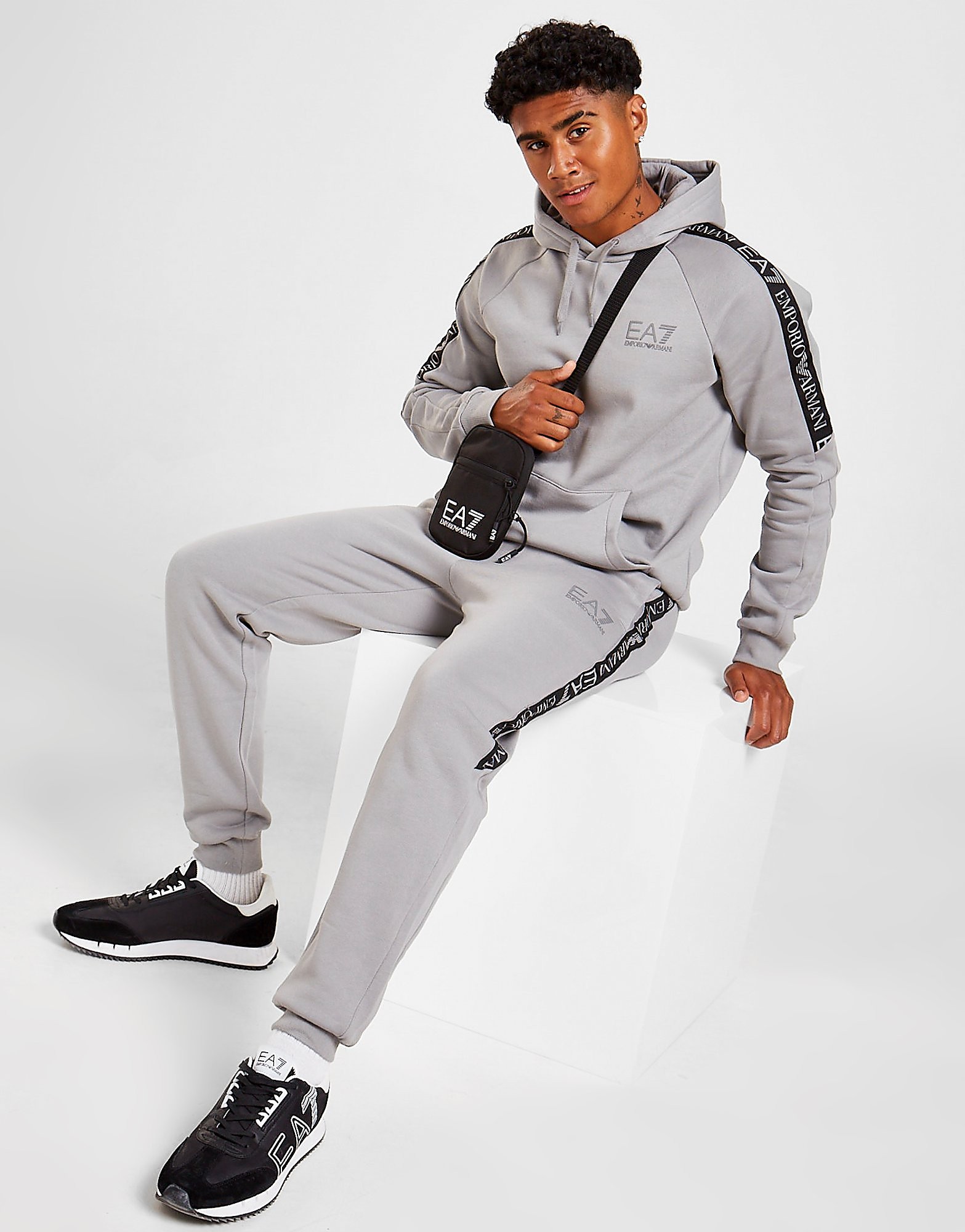 Emporio Armani EA7 Tape Reflect Overhead Tracksuit - Only at JD - Cinzento - Mens, Cinzento