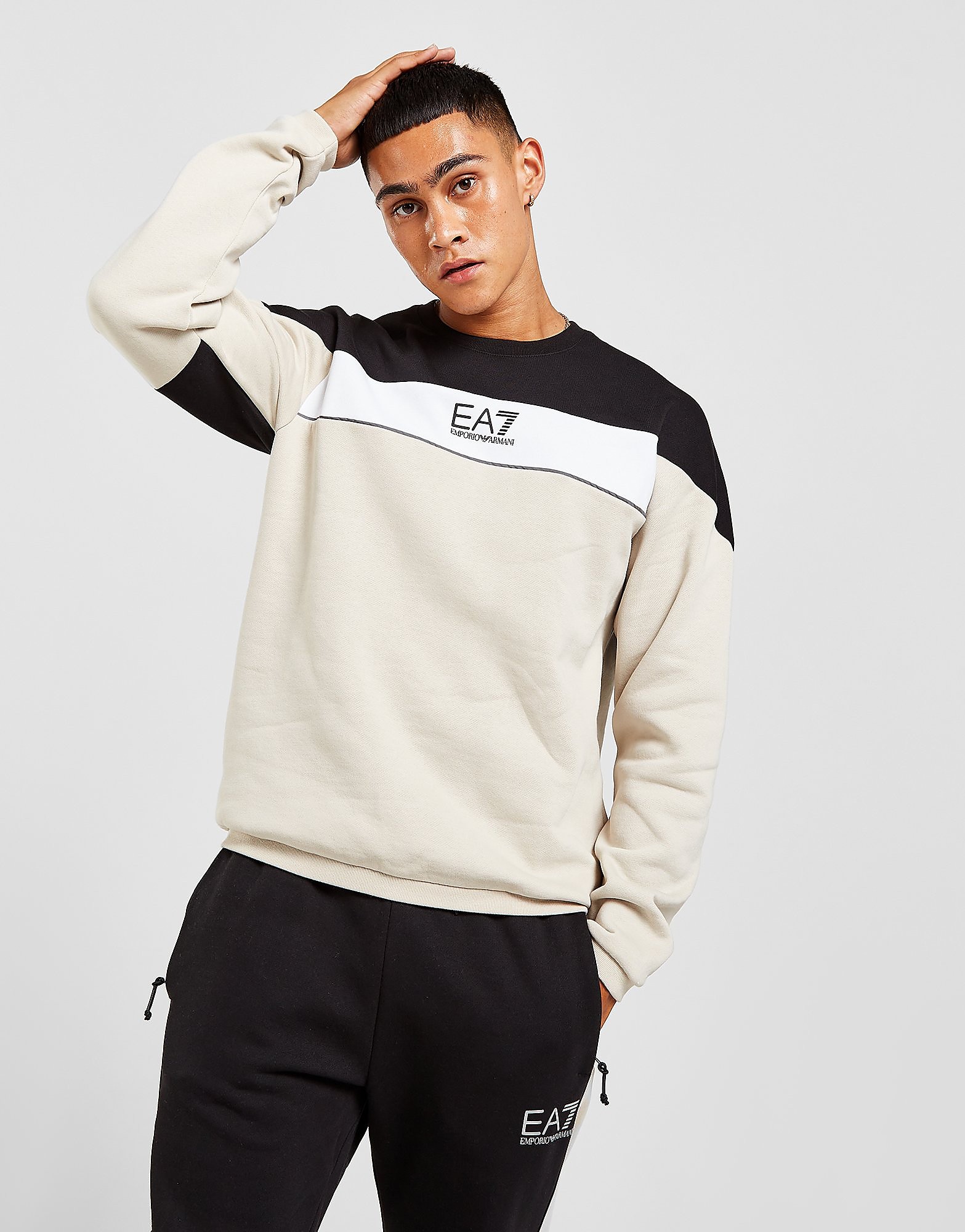 

Emporio Armani EA7 Colour Block Crew Sweatshirt - Brown/Black - Mens, Brown/Black