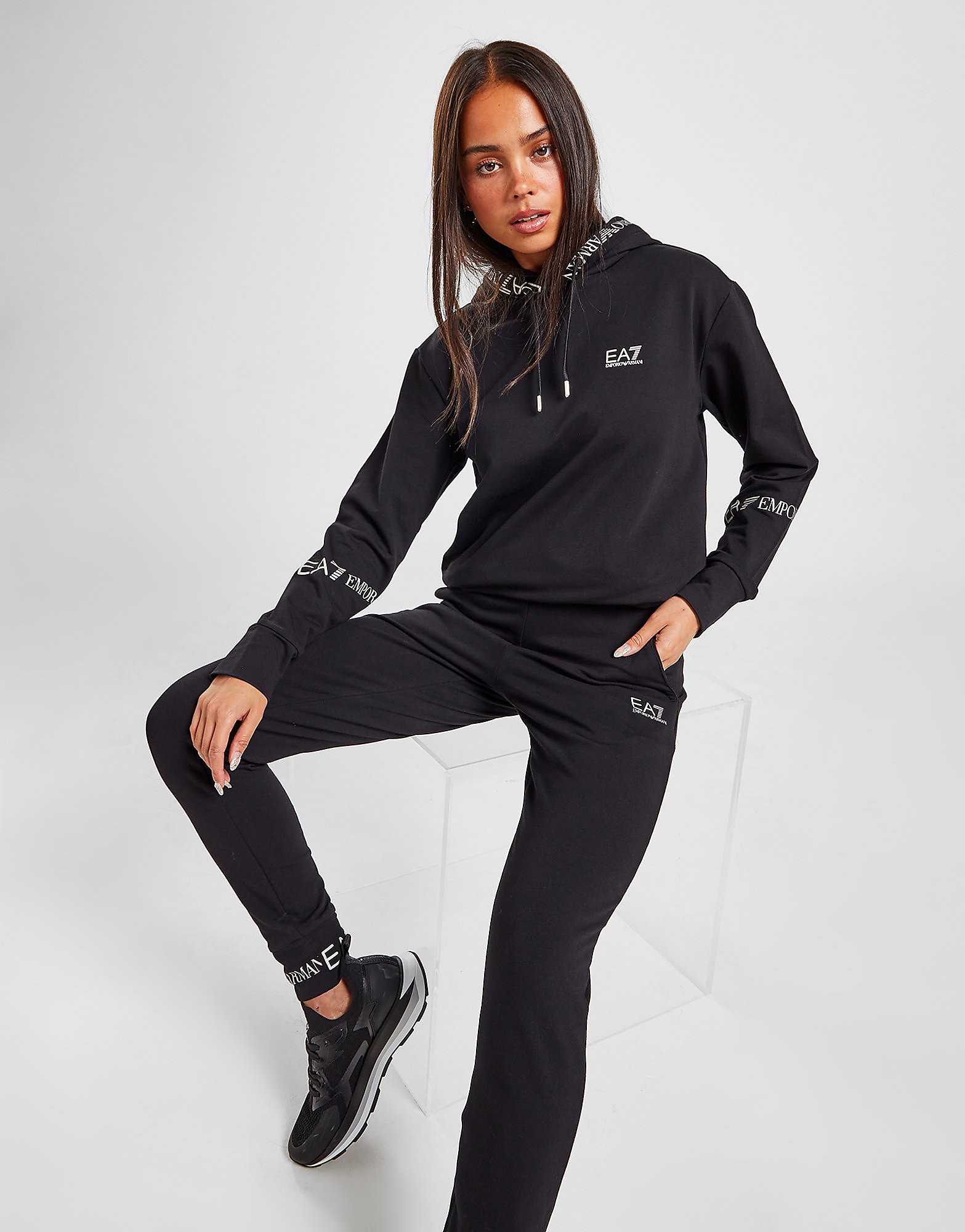 

Emporio Armani EA7 Logo Hooded Tracksuit - Black - Womens, Black