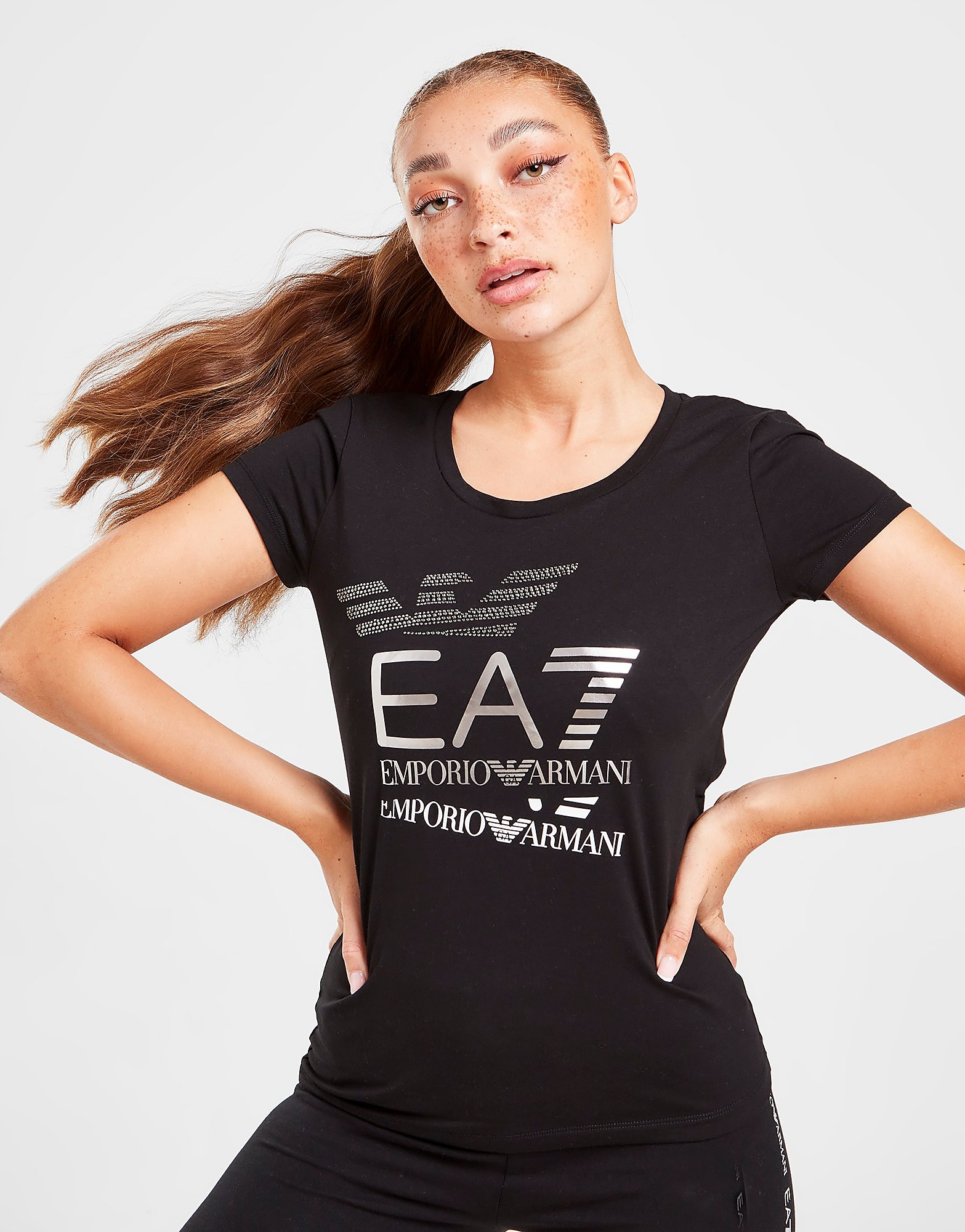 

Emporio Armani EA7 Multi Logo T-Shirt - Black - Womens, Black