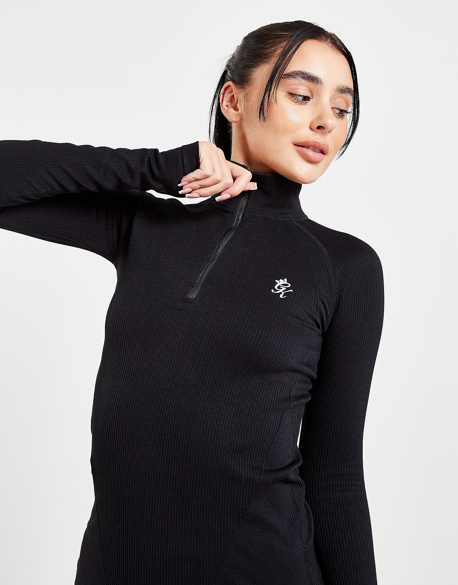 

Gym King Intent Ribbed 1/4 Zip Top - Black - Womens, Black