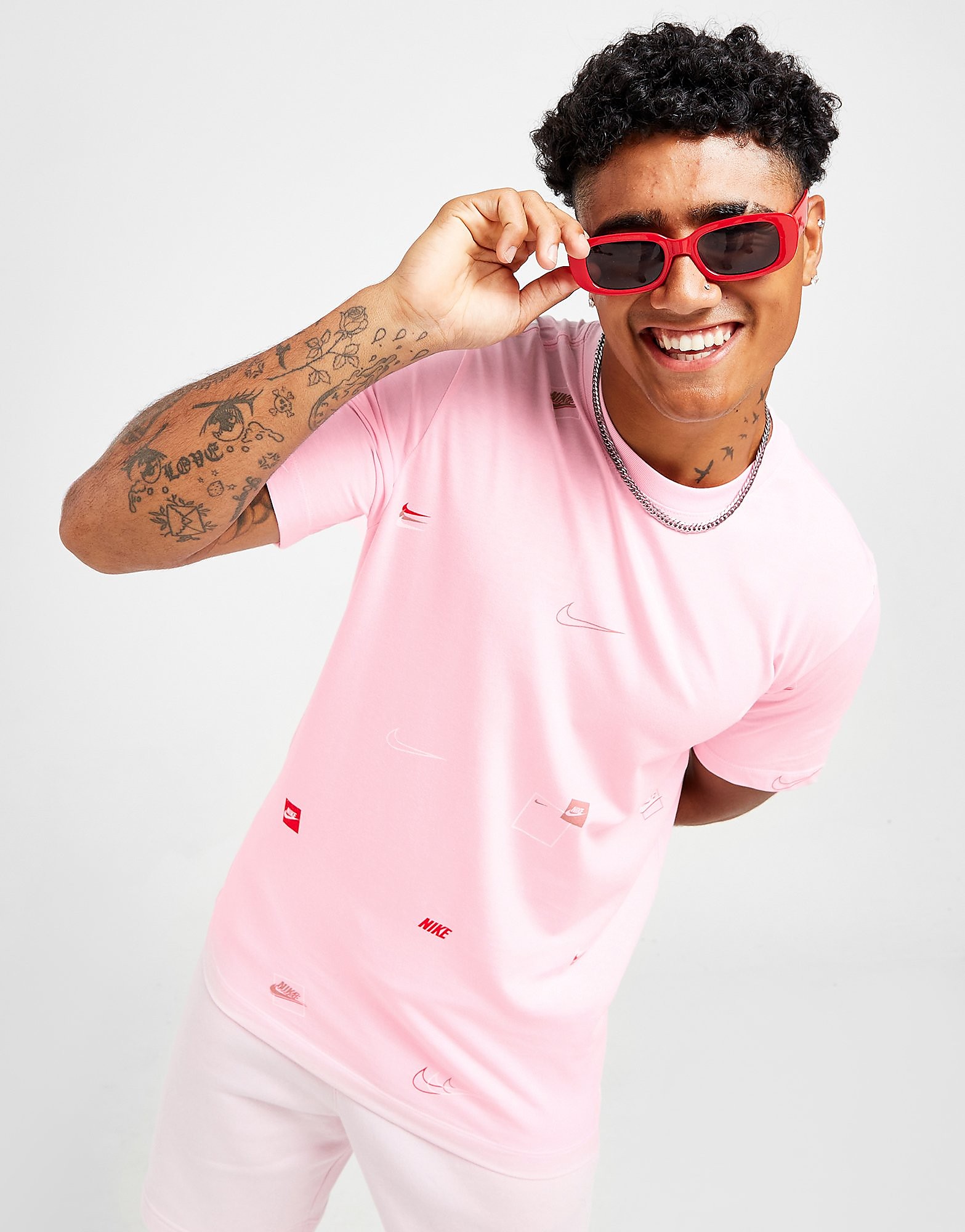 Nike All Over Print Logo T-Shirt - Pink Foam - Mens, Pink Foam