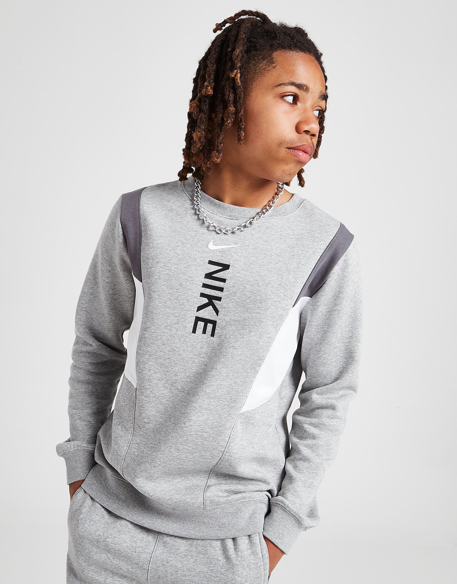 

Nike Hybrid Fleece Crew Sweatshirt Junior - Only at JD - Dark Grey Heather/Iron Grey/White - Kids, Dark Grey Heather/Iron Grey/White