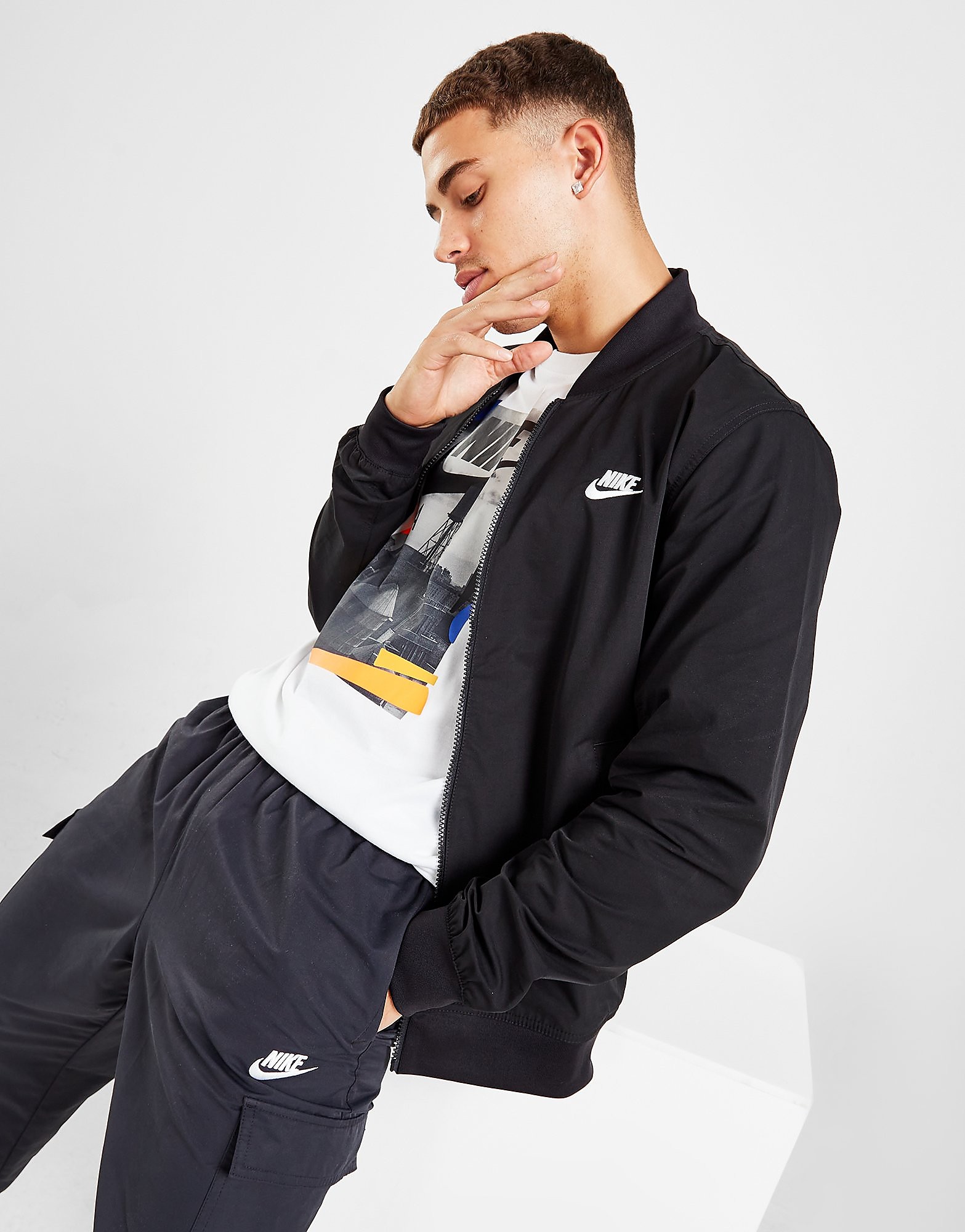 

Nike Bomber Jacket - Black/White - Mens, Black/White