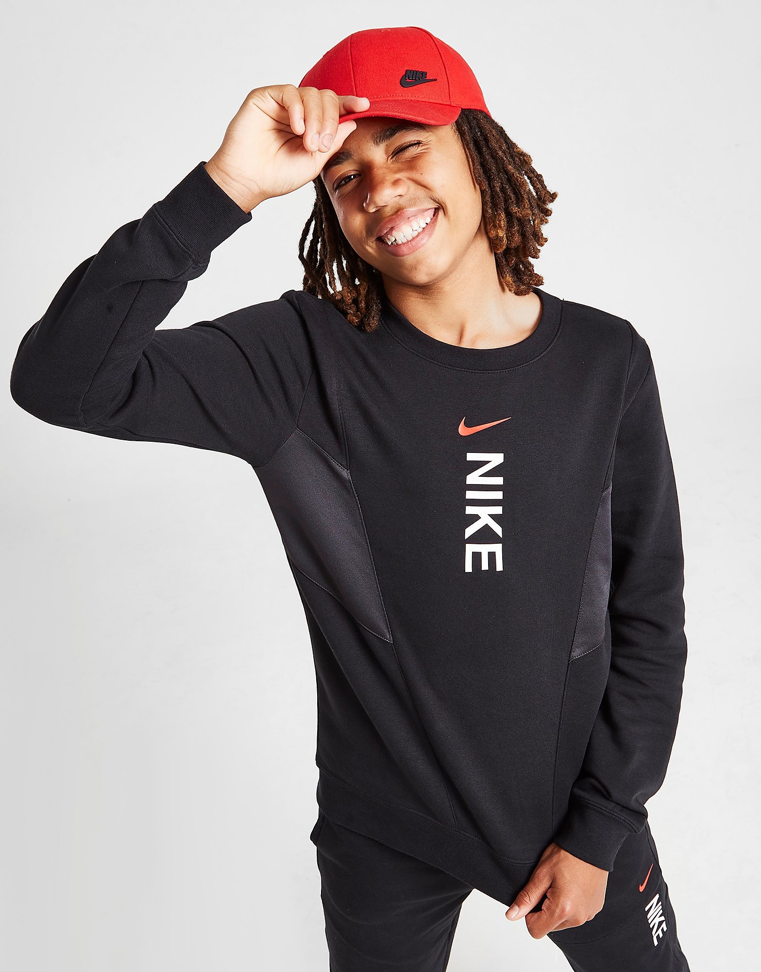 Nike Hybrid Fleece Crew Sweatshirt Junior - Only at JD, Svart