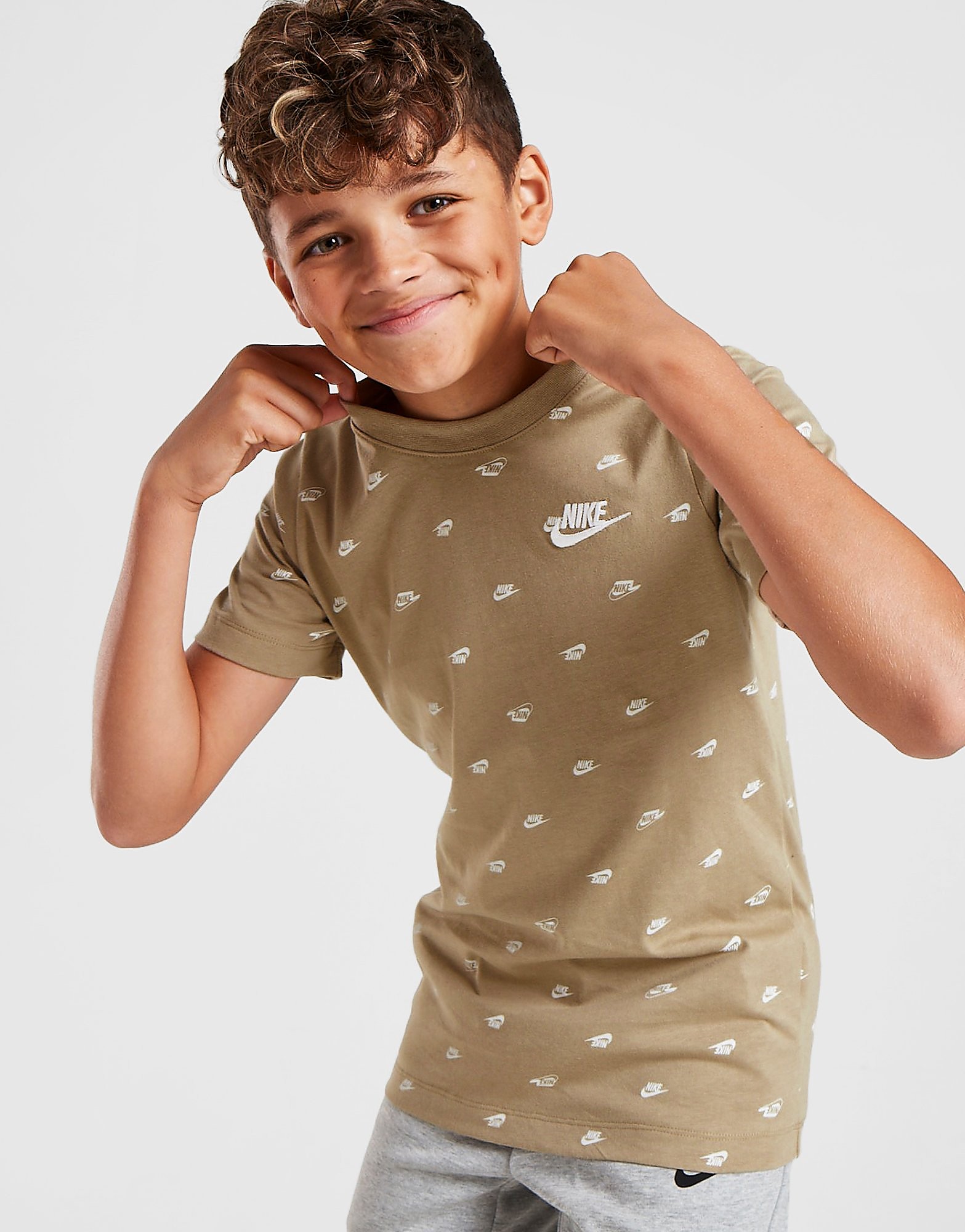 Nike All Over Print Swoosh T-Shirt Junior - Brown - Kids, Brown