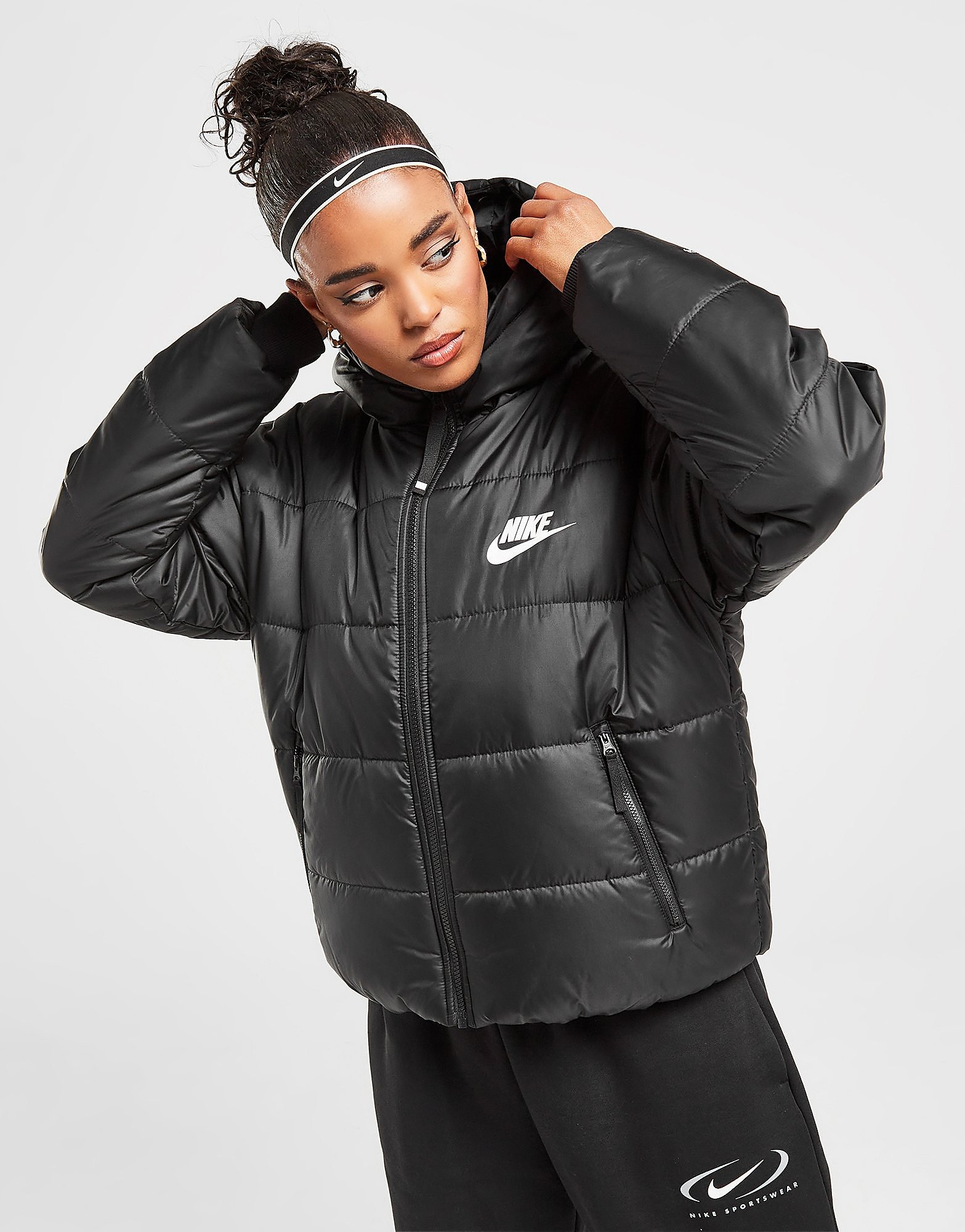 

Nike Swoosh Padded Jacket - Black/Black/White/BLK - Womens, Black/Black/White/BLK