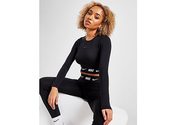 Nike Tape Crop Long Sleeve T-Shirt - Black/Dark Smoke Grey - Womens, Black/Dark Smoke Grey