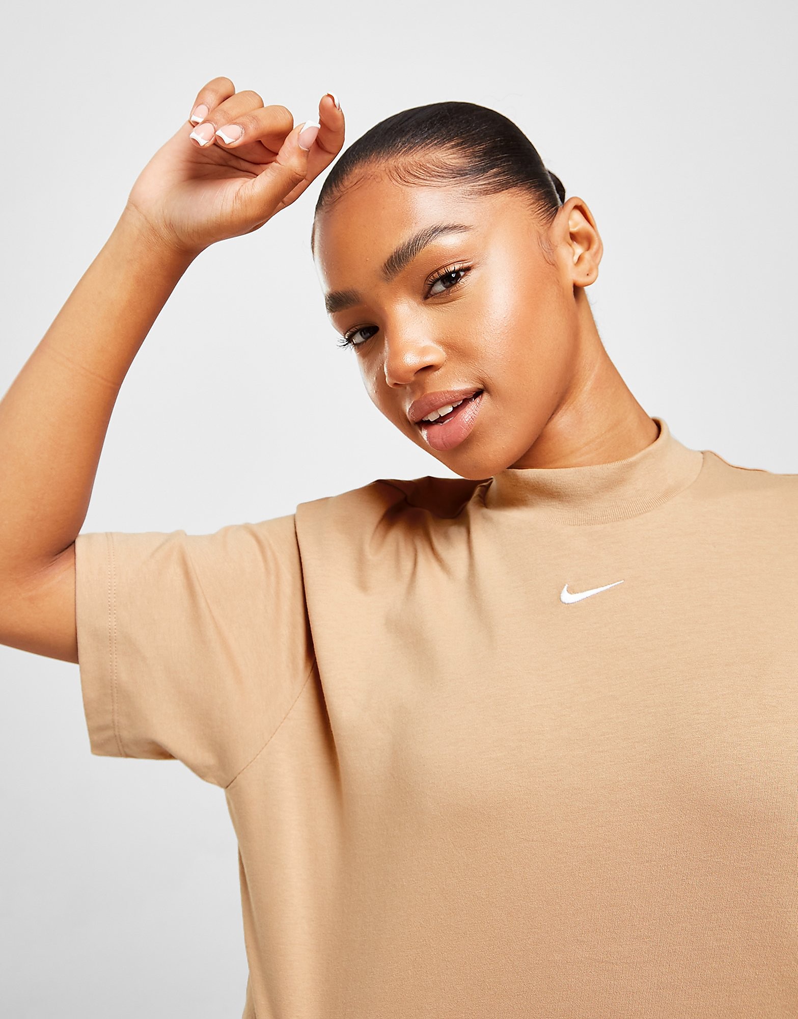 

Nike Essential Boxy Mock Neck T-Shirt - Brown - Womens, Brown