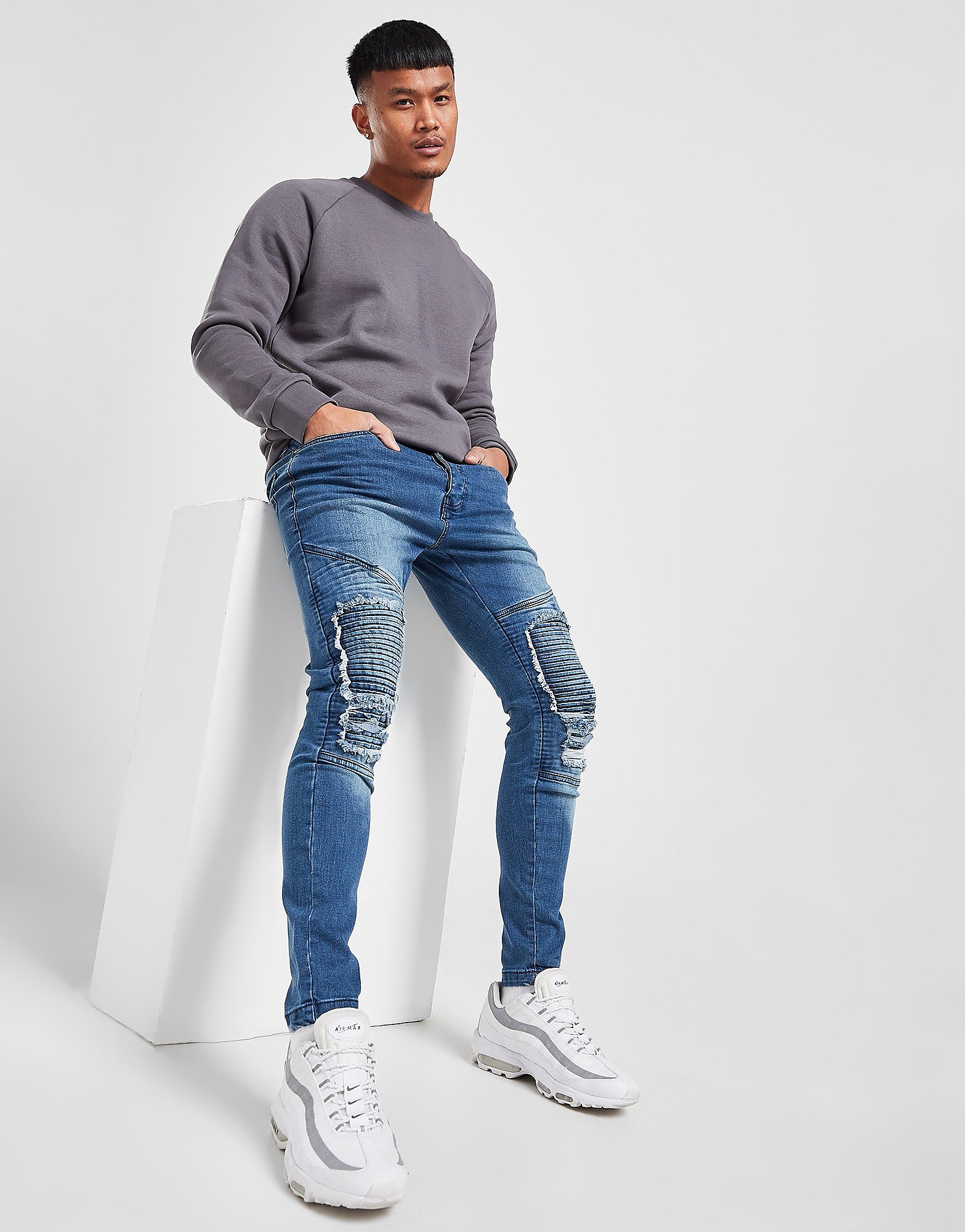 

Brave Soul Distressed Biker Jeans - Blue, Blue