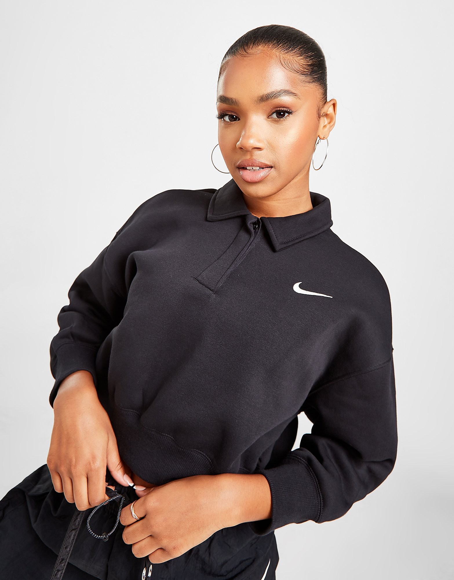 

Nike Phoenix Fleece Crop Polo Sweatshirt - Black/Sail - Womens, Black/Sail