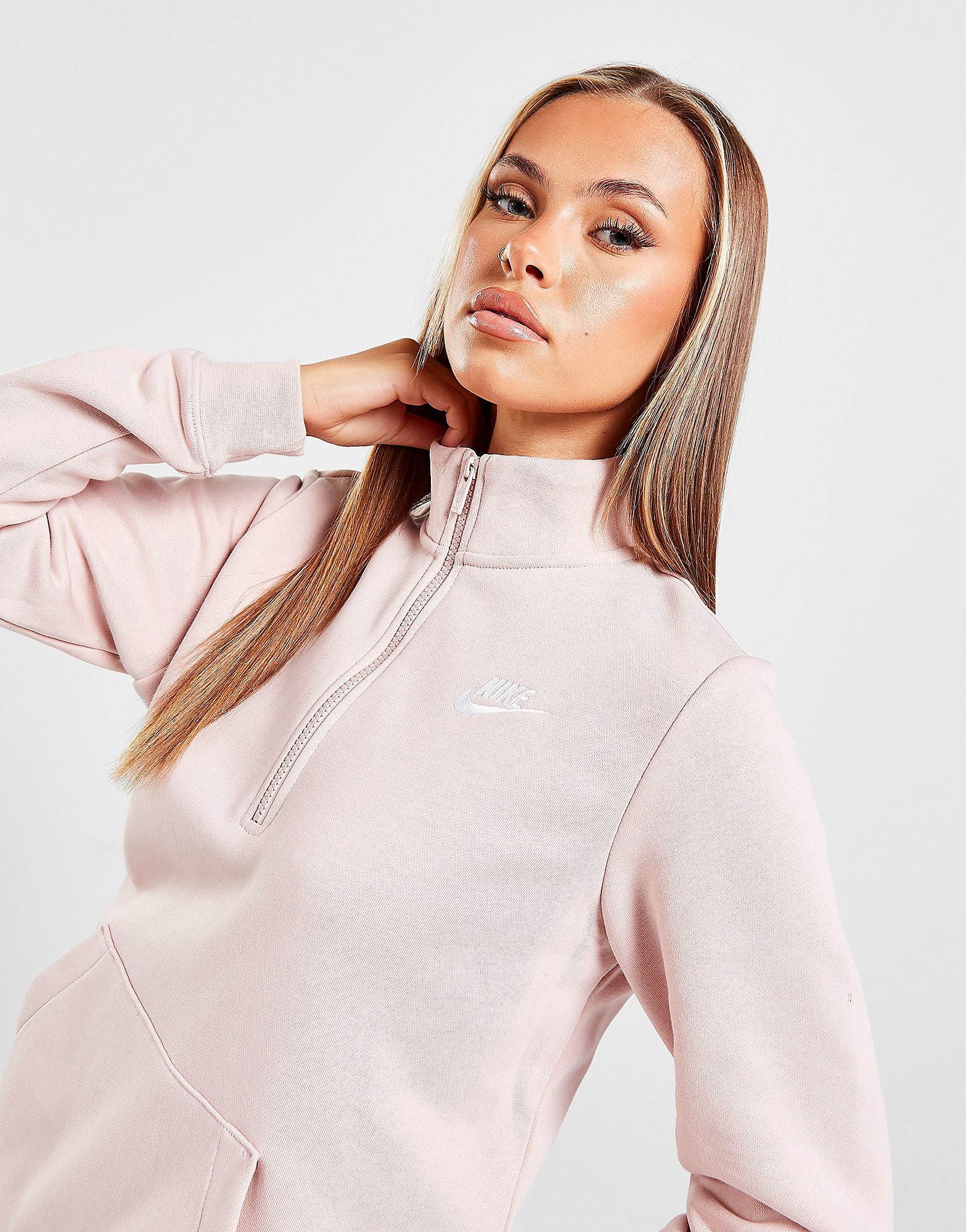 

Nike Sportswear Club Fleece 1/4 Zip Sweatshirt - Pink Oxford/White/PNK - Womens, Pink Oxford/White/PNK
