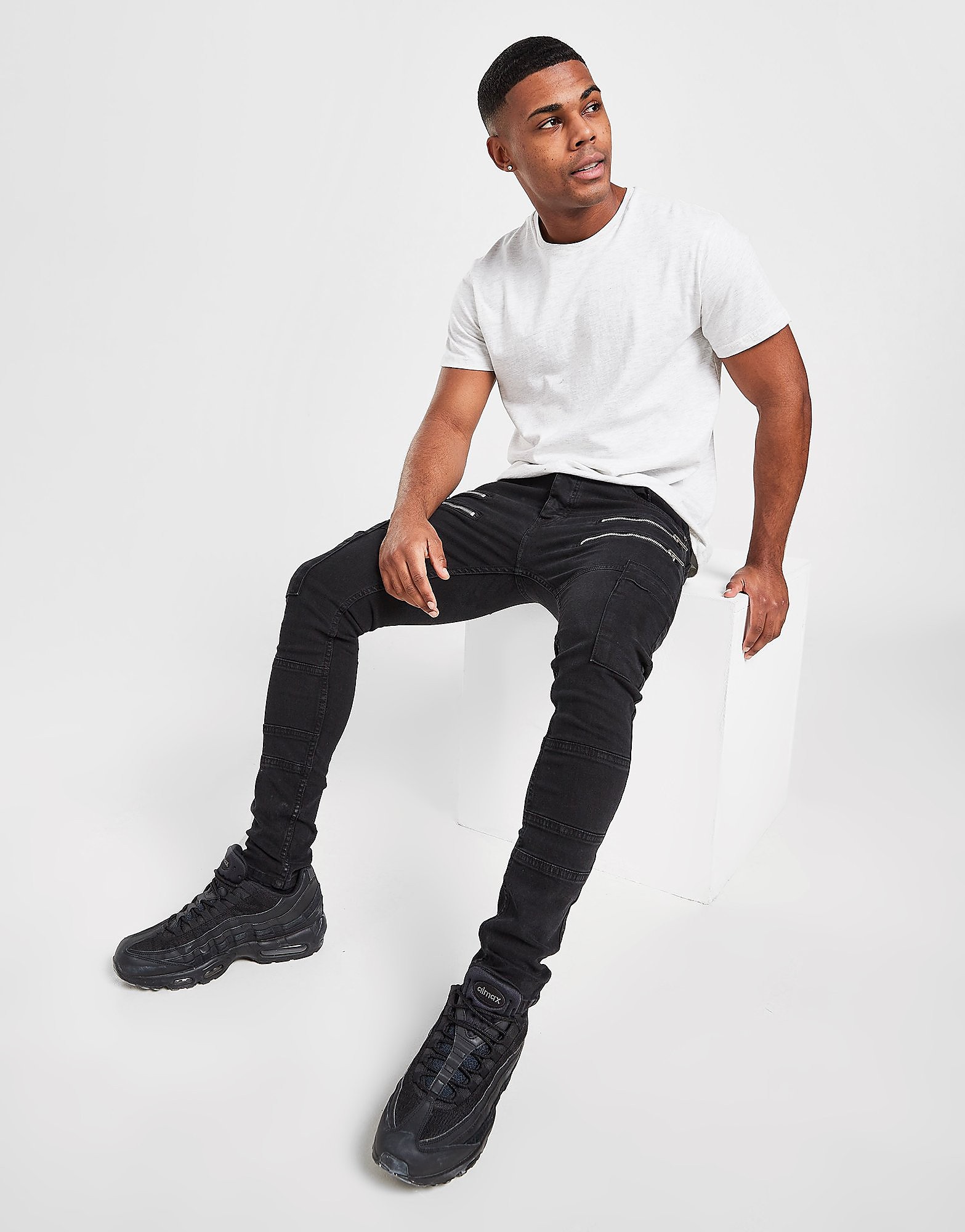 

Brave Soul Double Multi Zip Jeans - Black - Mens, Black