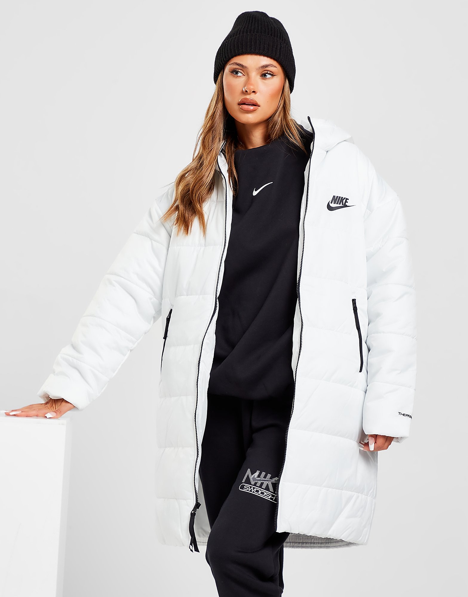 

Nike Swoosh Parka Jacket - Summit White/Black/Black - Womens, Summit White/Black/Black