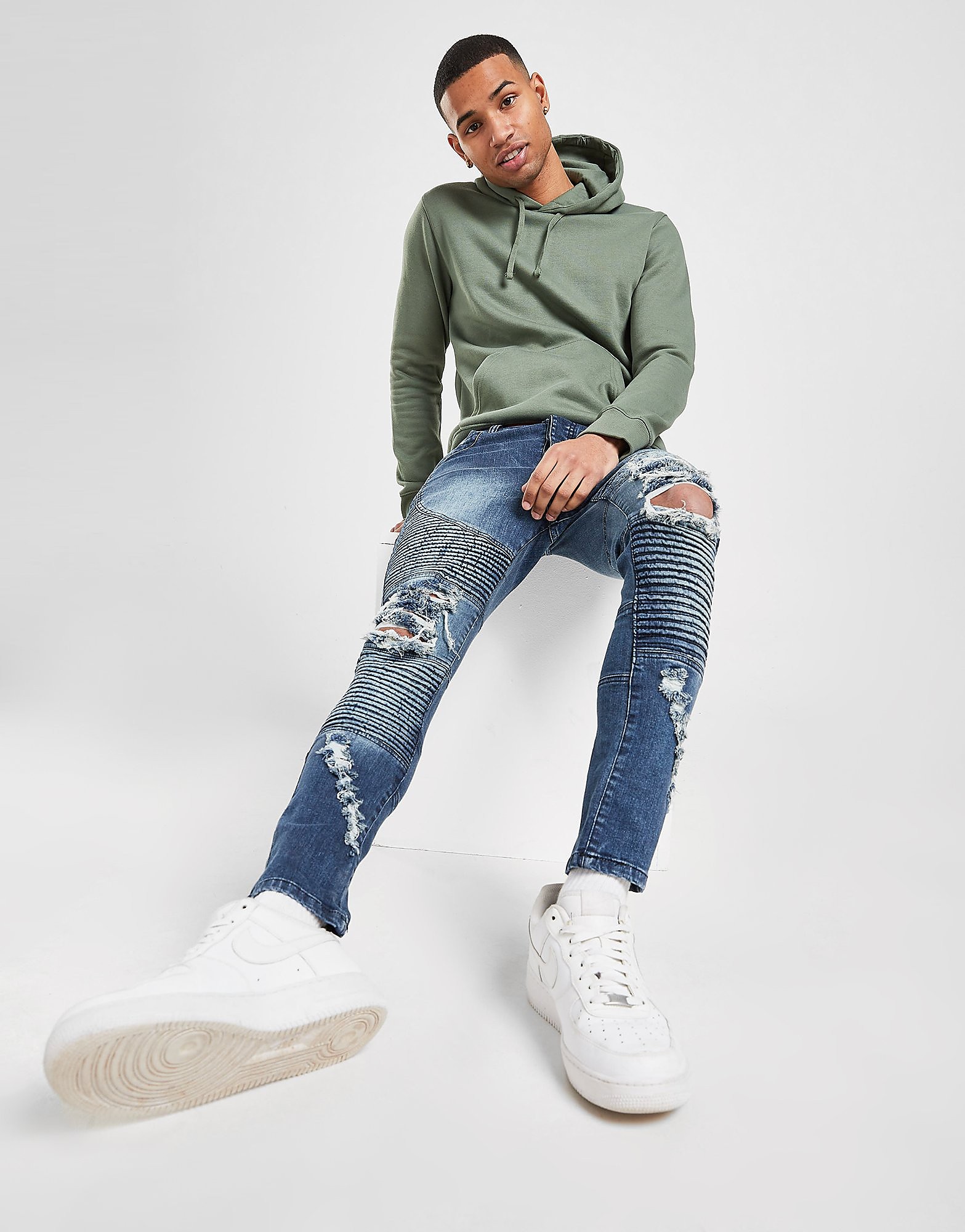 

Brave Soul Heavy Wash Biker Jeans - Blue, Blue