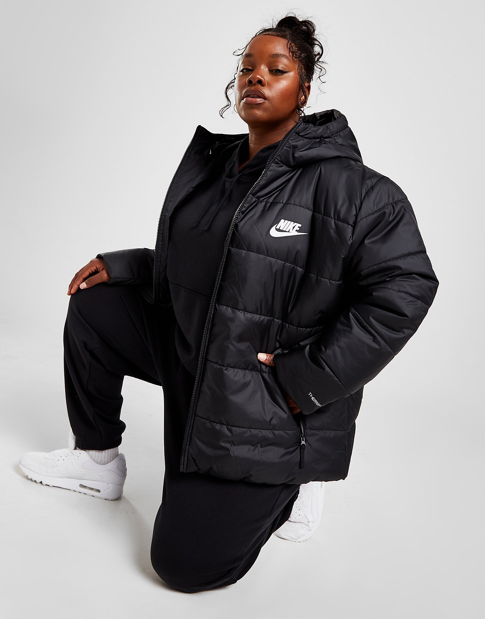 

Nike Plus Size Swoosh Jacket - Black/Black/White - Womens, Black/Black/White