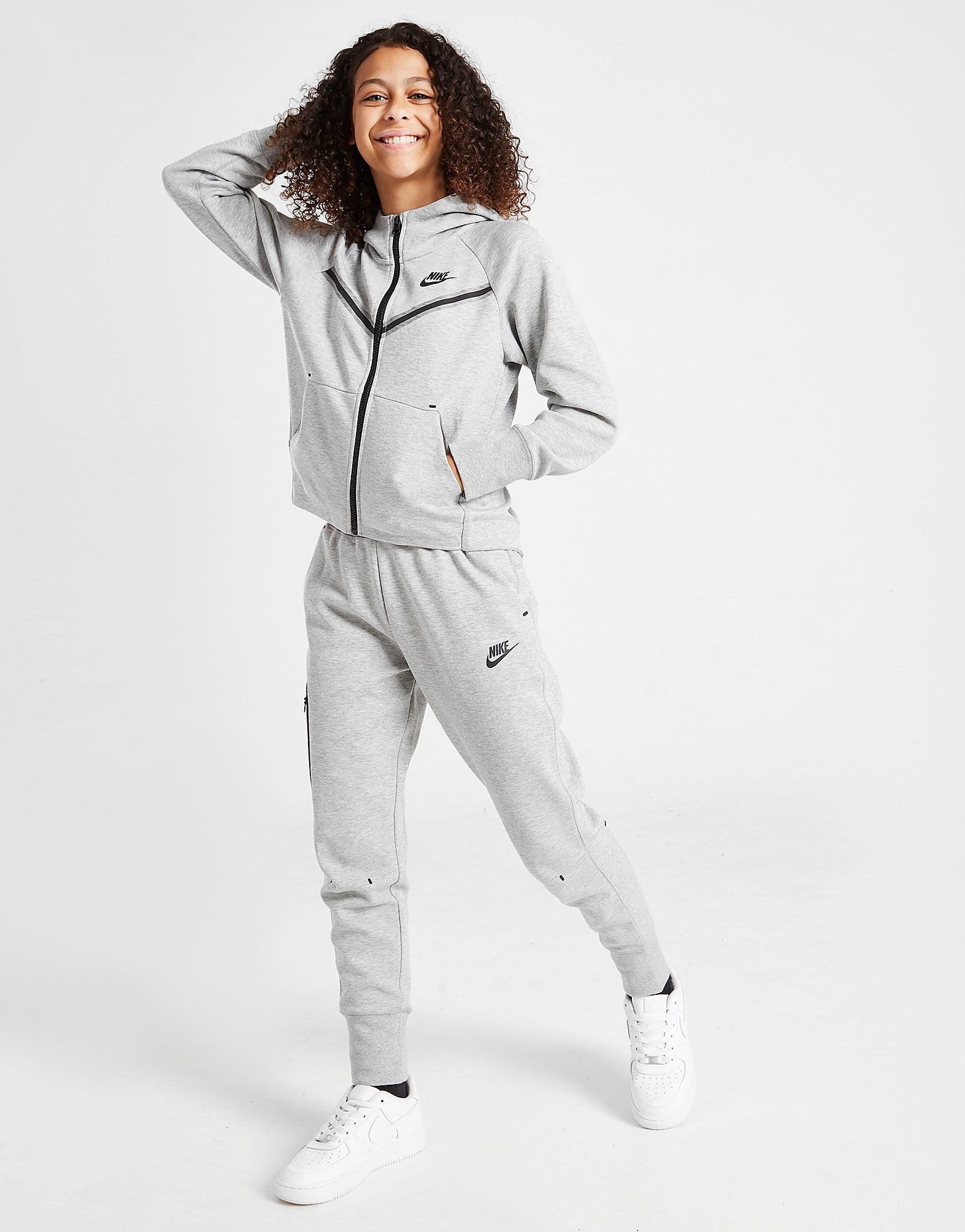

Nike Girls' Tech Fleece Full Zip Hoodie Junior - Dark Grey Heather/Heather/White - Kids, Dark Grey Heather/Heather/White