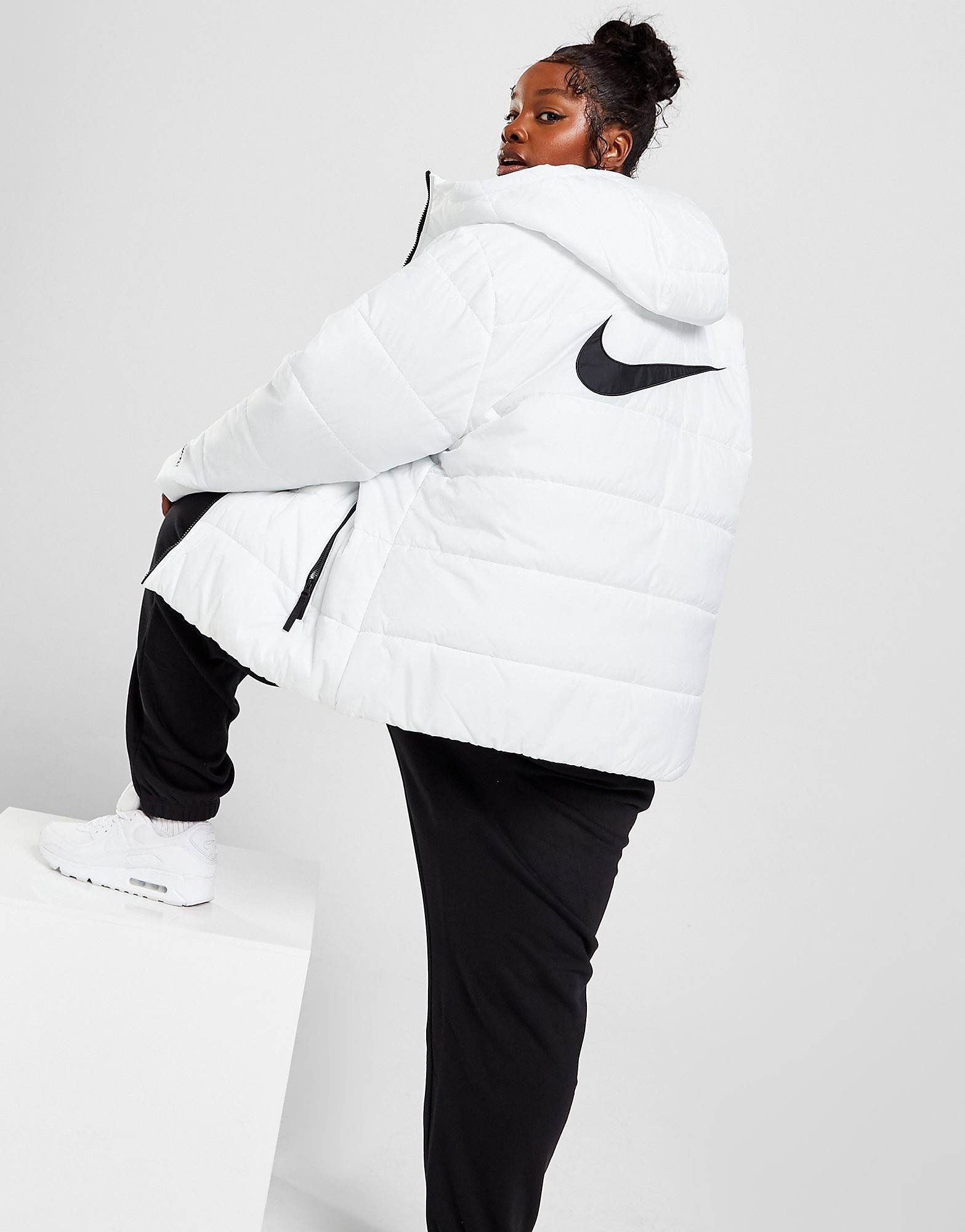 

Nike Plus Size Swoosh Jacket - White/White/Black/Black - Womens, White/White/Black/Black